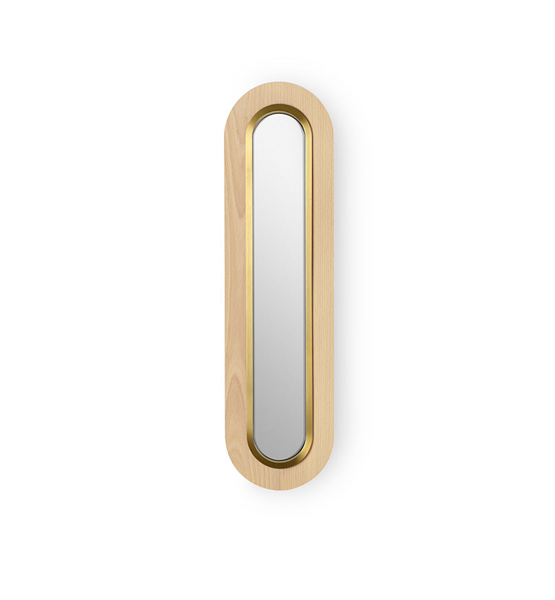 LZF Lens Super Oval Wandleuchte – Furnier Buche natur, Gold