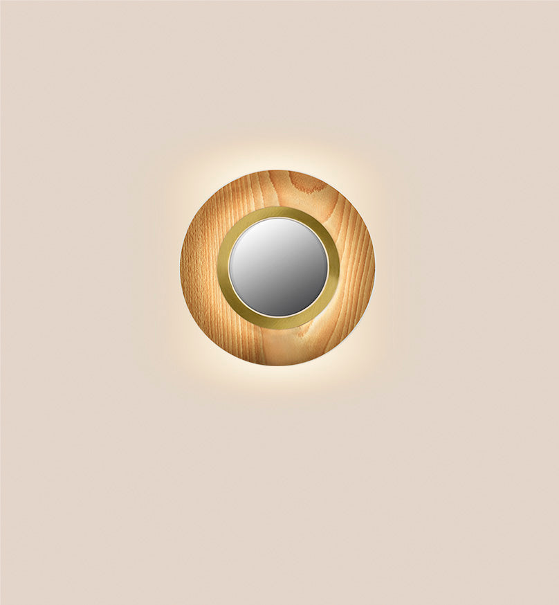 LZF Lens Circular Wandleuchte – Furnier Buche natur, Gold