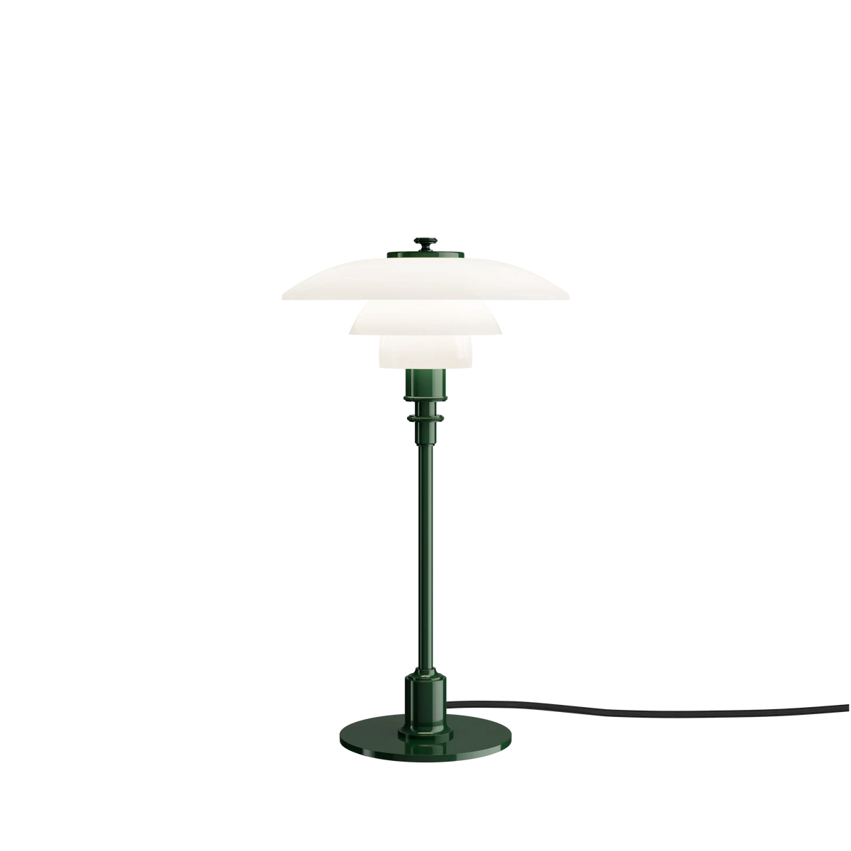 Louis Poulsen PH 2/1 Tischleuchte – Glossy deep green, 1xG9 · Schwarz schnur · mit Schalter