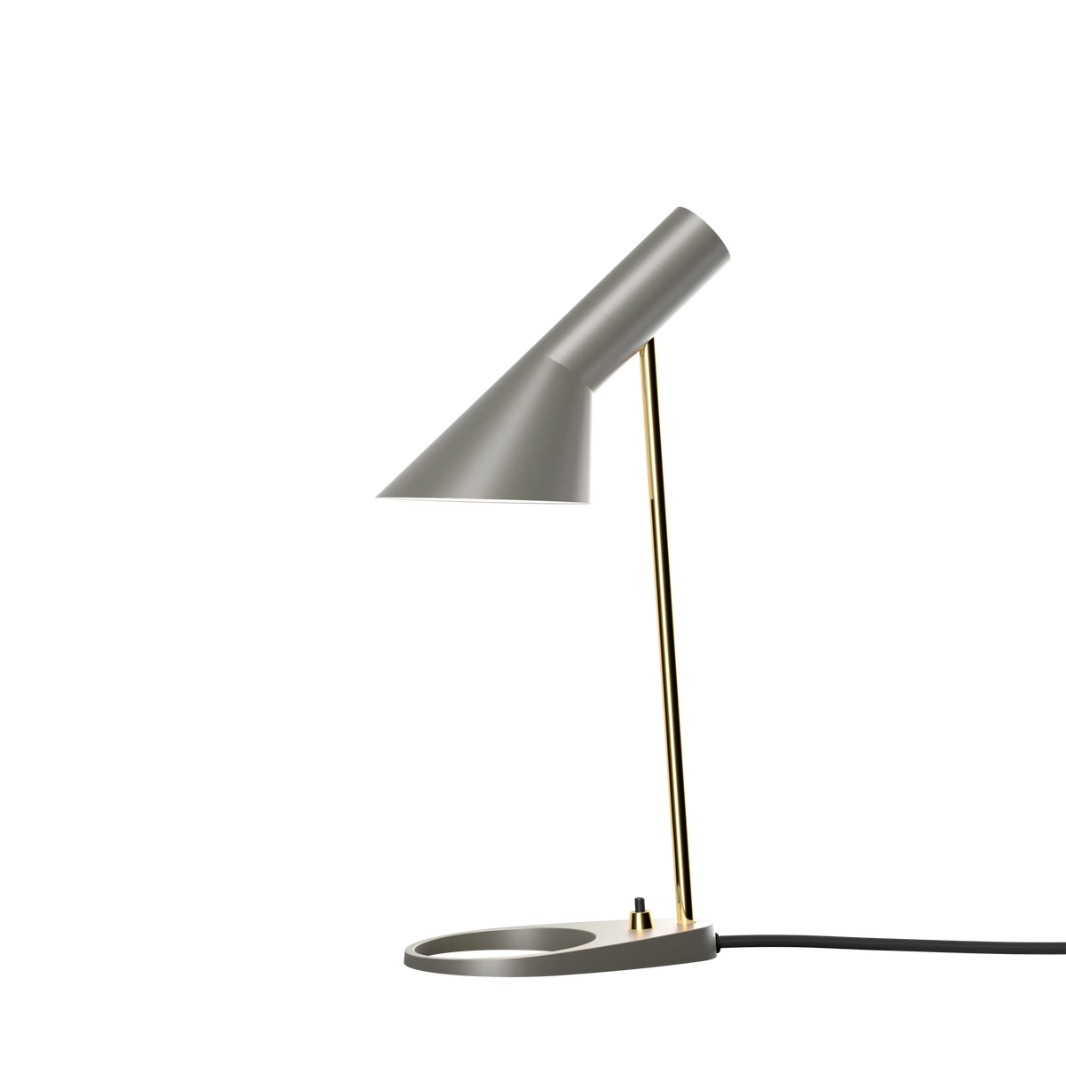 Louis Poulsen AJ Mini Tischleuchte – Brass/warm grey, Schwarz Textilkabel