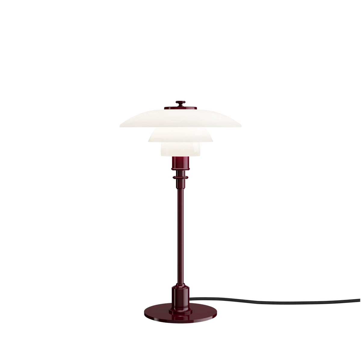 Louis Poulsen PH 2/1 Tischleuchte – Glossy burgundy, 1xG9 · Schwarz schnur · mit Schalter