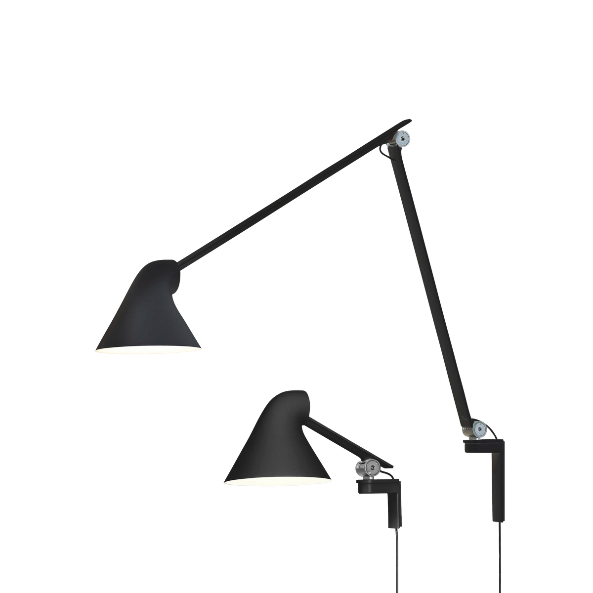 Louis Poulsen NJP Wandleuchte – Schwarz, LED 3000K 10W · mit Kabel · Kurzer arm