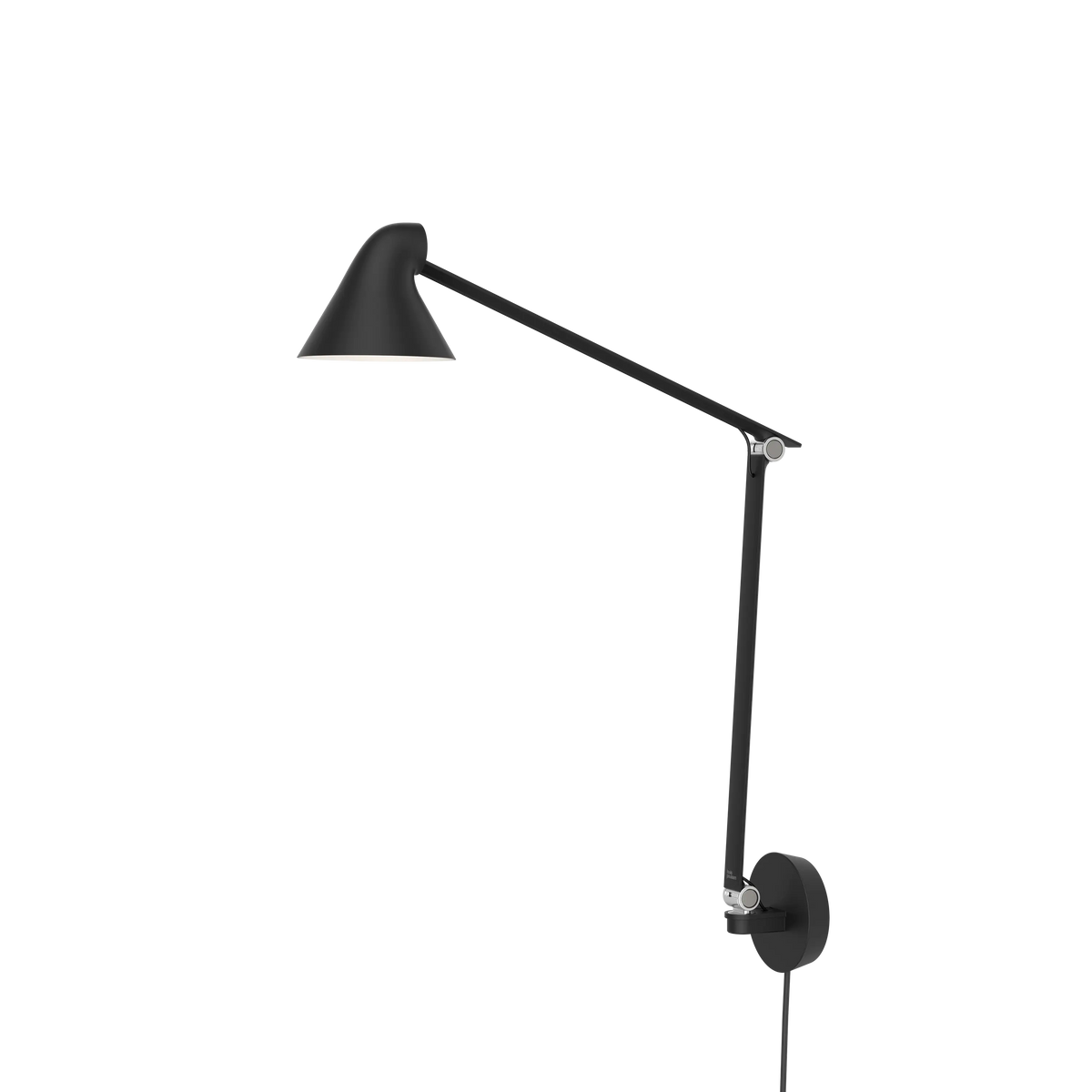 Louis Poulsen NJP Wandleuchte – Schwarz, LED 3000K 10W · Wall box mit schnur · Langer arm