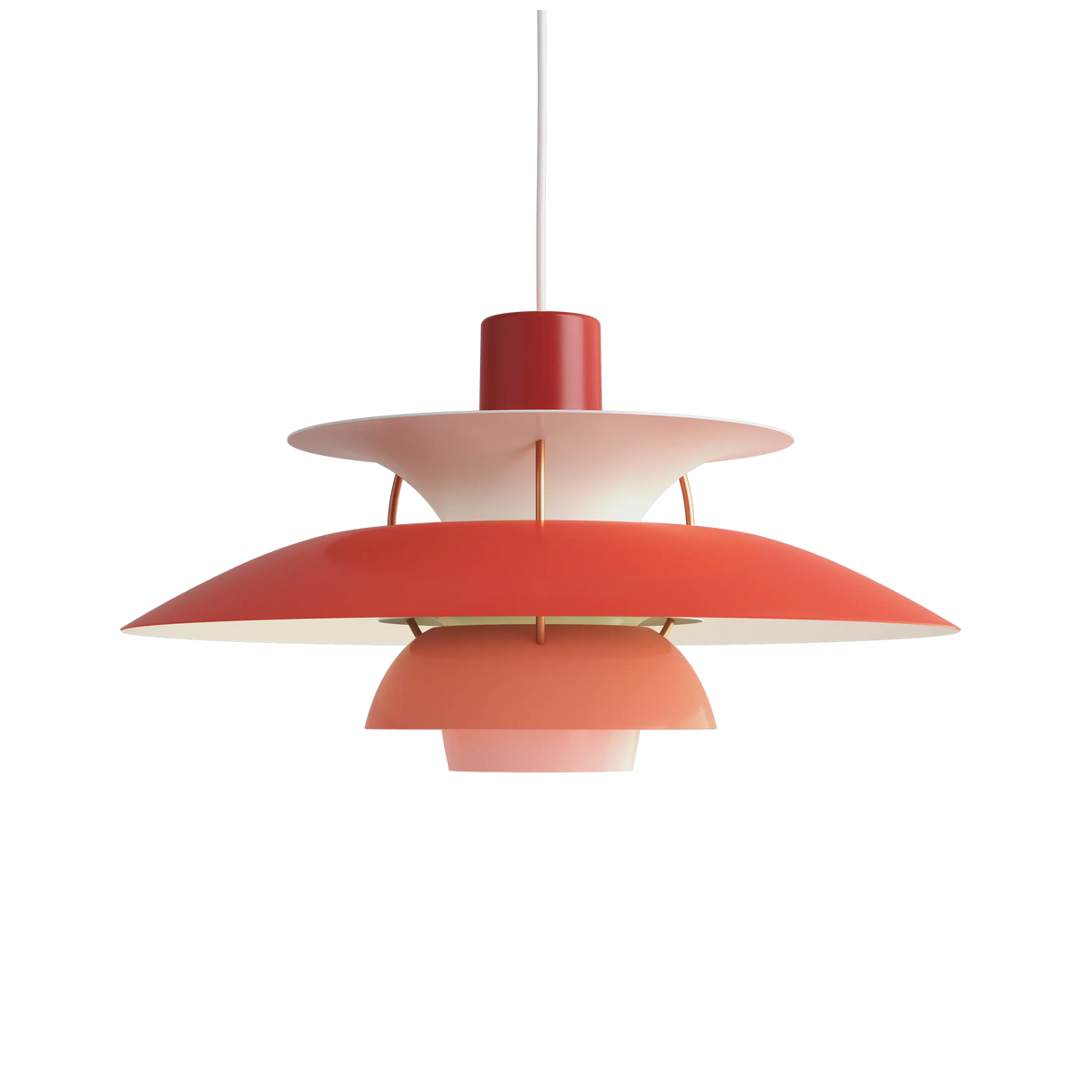 Louis Poulsen PH 5 Pendelleuchte – Hues of red, Ø 500, 1x75W E27 · Weiß Textilkabel