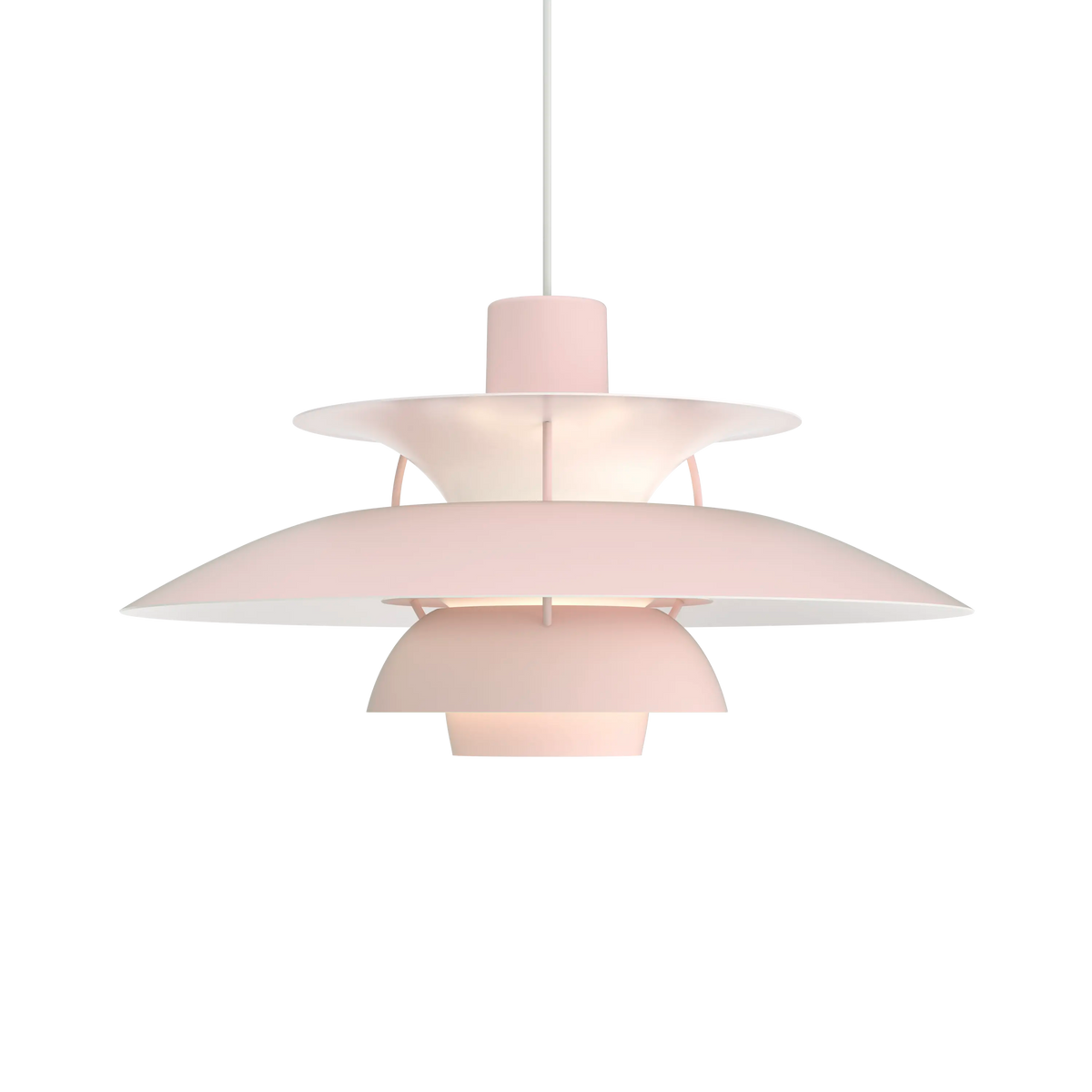 Louis Poulsen PH 5 Pendelleuchte – Monochrome pale rose, Ø 500, 1x75W E27 · Weiß Textilkabel