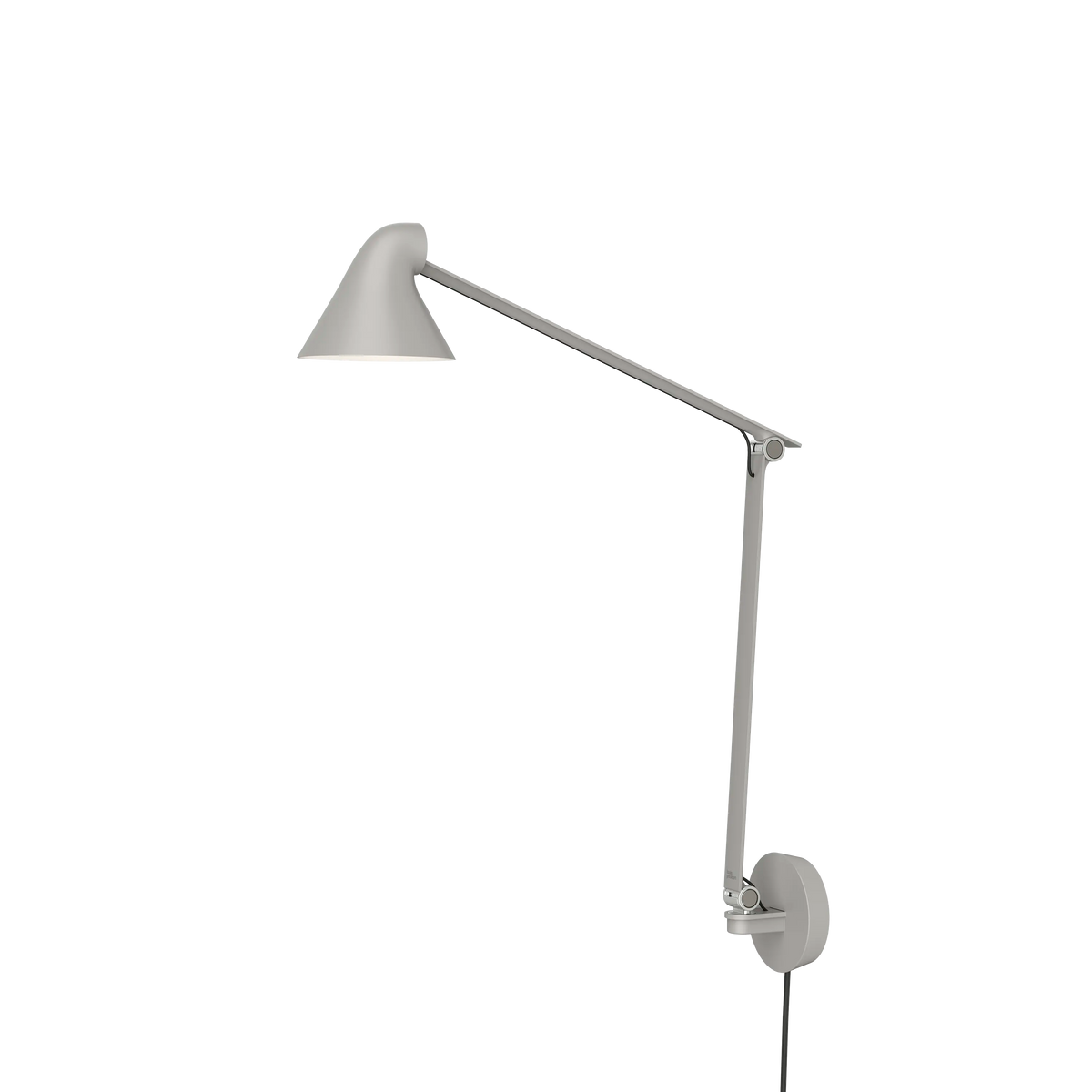 Louis Poulsen NJP Wandleuchte – Light aluminium grey, LED 3000K 10W · Wall box mit schnur · Langer arm