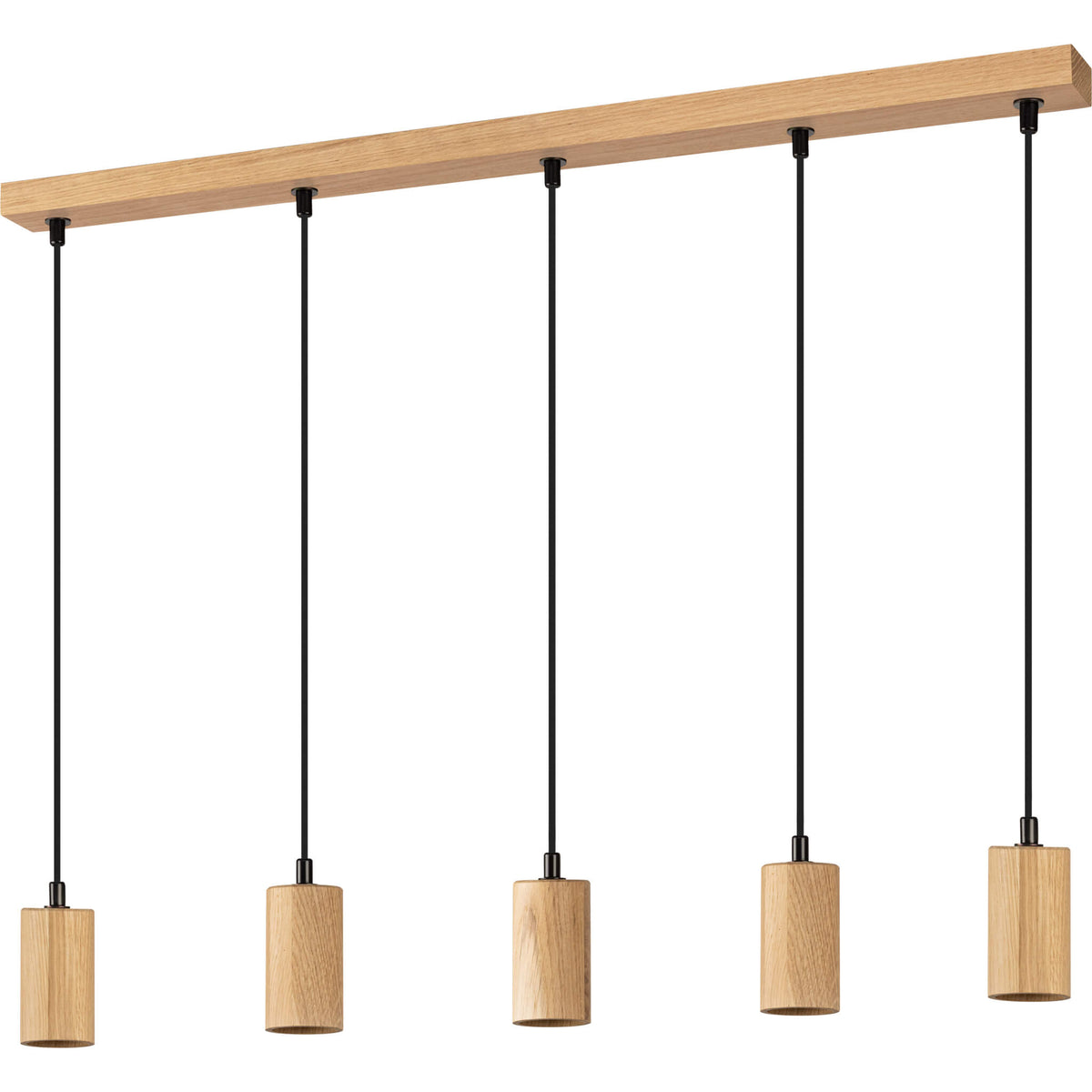 SEGULA Pendelleuchte FLOW 5x oiled oak wood – E27, 5x 1,3m Textilkabel schwarz – Hauptbild