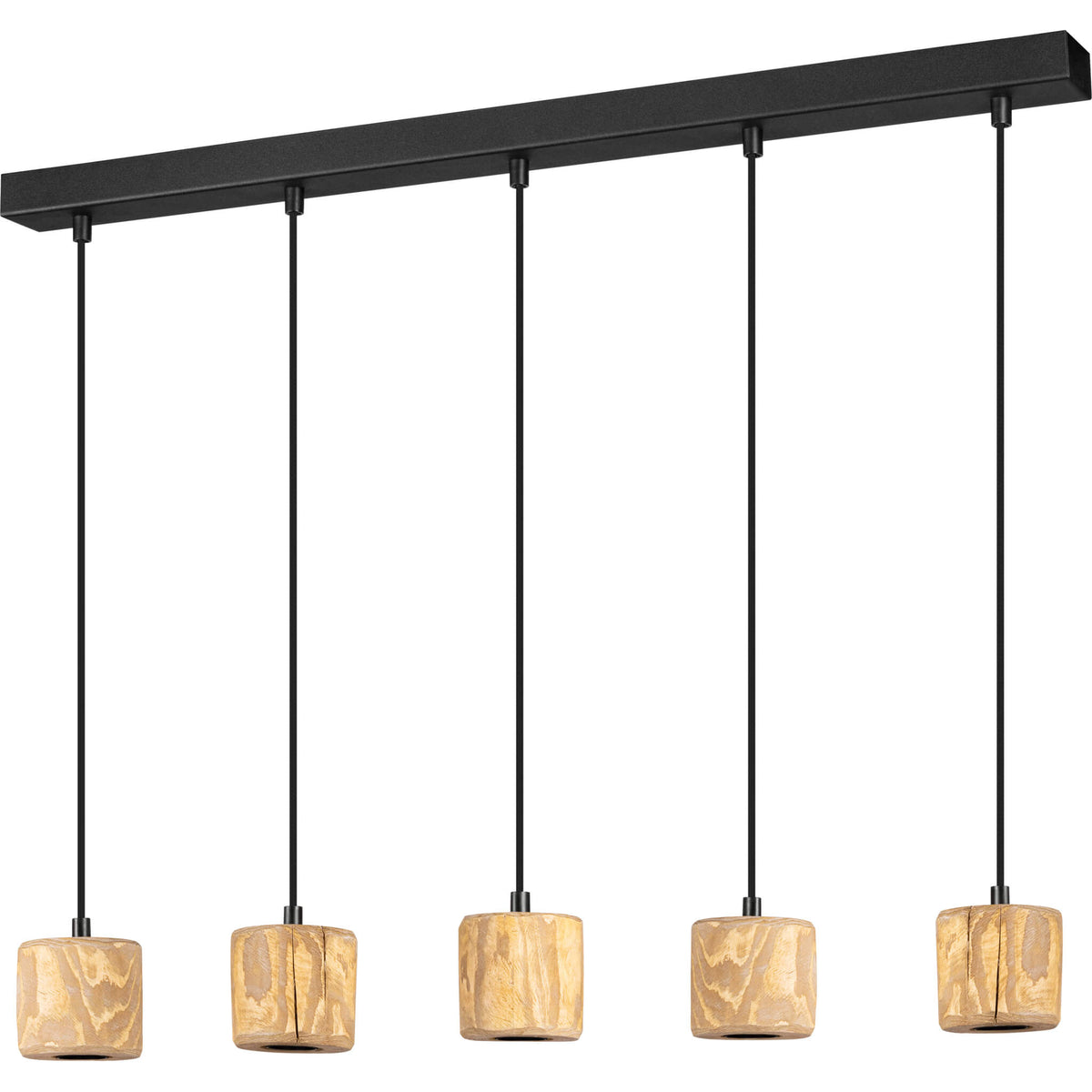 SEGULA Pendelleuchte PINO 5x stained pine wood – E27, 5x 1,3m Textilkabel schwarz – Hauptbild