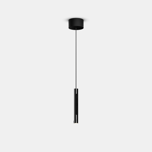 Occhio Coro sospeso Pendelleuchte – höhenverstellbar 50-200 cm mit Uplight Zoom, Kopf Dark Chrome, Kabel transparent, Pads Schwarz matt, Fuß Schwarz matt