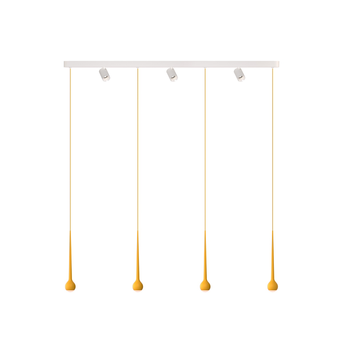 GRAU Falling Sun Trace Pendelleuchte – Sun Orange, 4 Pendel + 3 Set Strahler