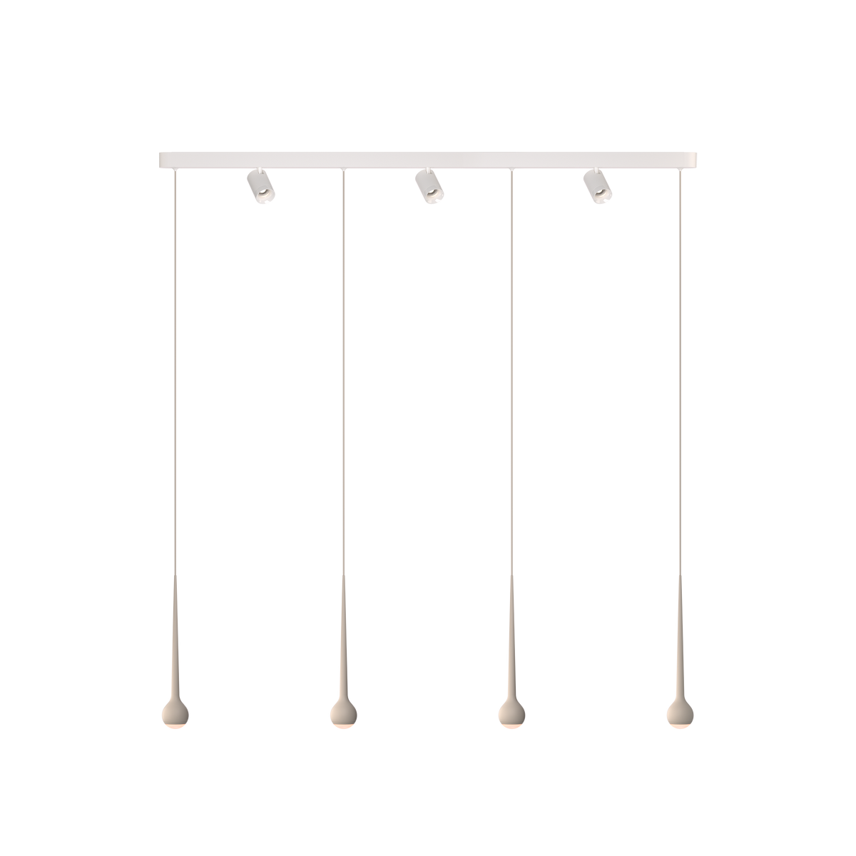 GRAU Falling Sun Trace Pendelleuchte – Sand White, 4 Pendel + 3 Set Strahler - 6m Kabel