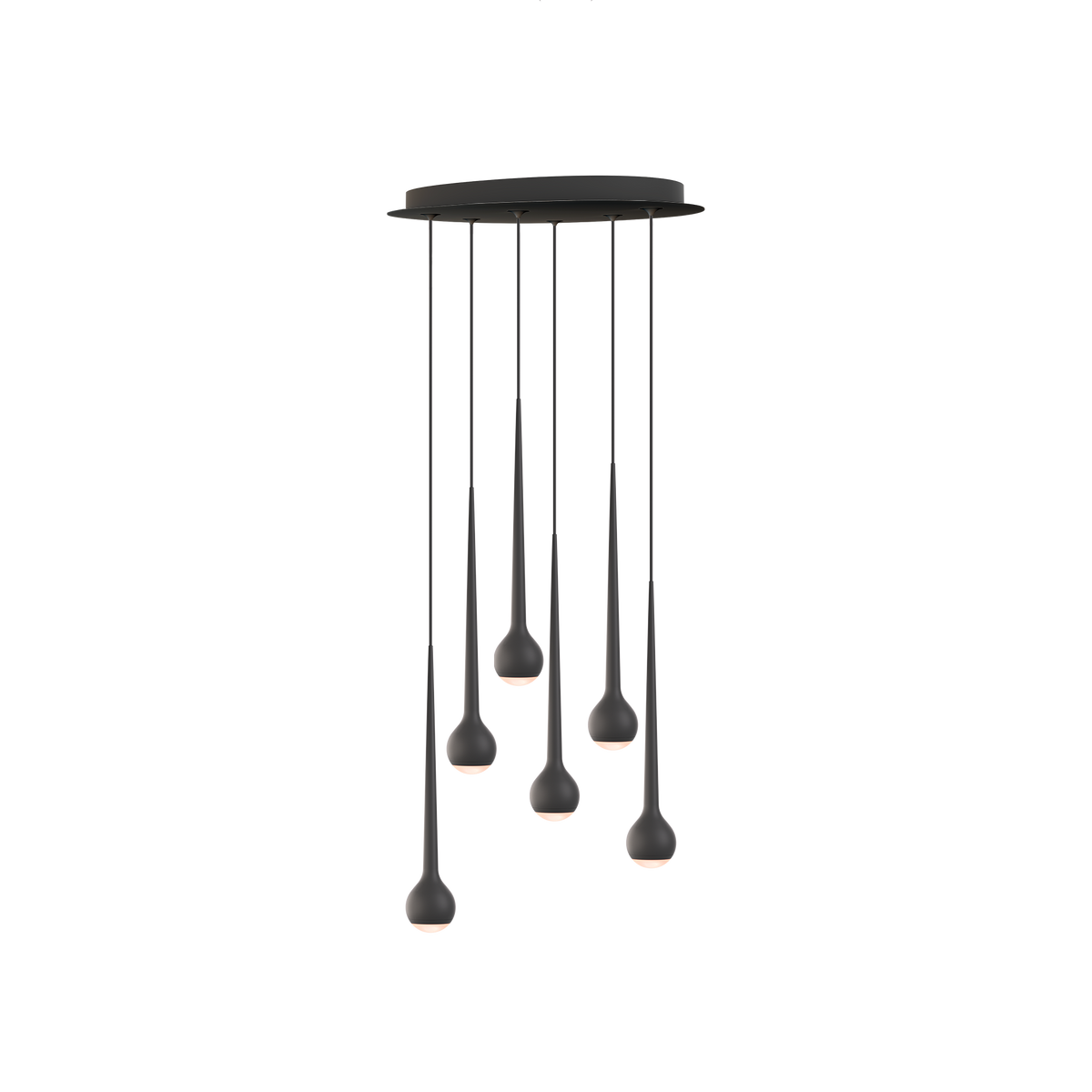 GRAU Falling Sun Chandelier Six & Nine Pendelleuchte – Schwarz, 6 Pendel - 6m Kabel