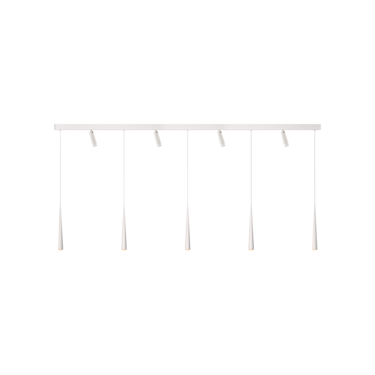 GRAU Niceone Trace Pendelleuchte – Weiß, 5 Pendel + 4 Clear Strahler
