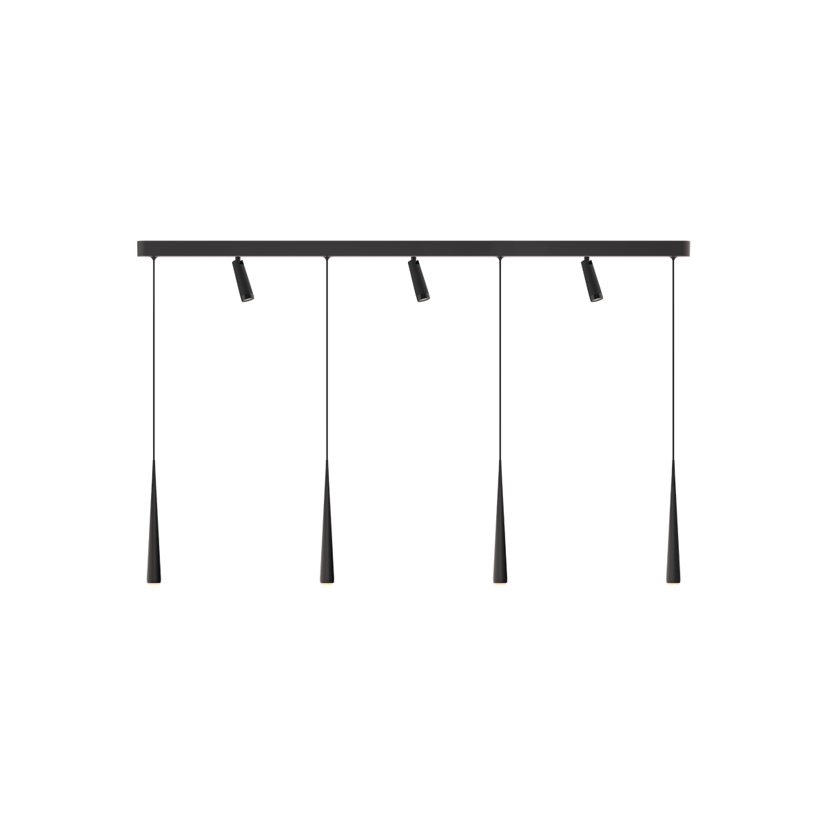 GRAU Niceone Trace Pendelleuchte – Schwarz, 4 Pendel + 3 Clear Strahler - 6m Kabel