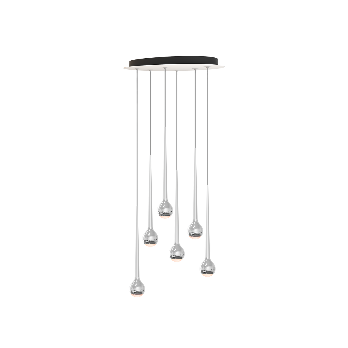 GRAU Falling Sun Chandelier Six & Nine Pendelleuchte – Poliert, 6 Pendel - 6m Kabel