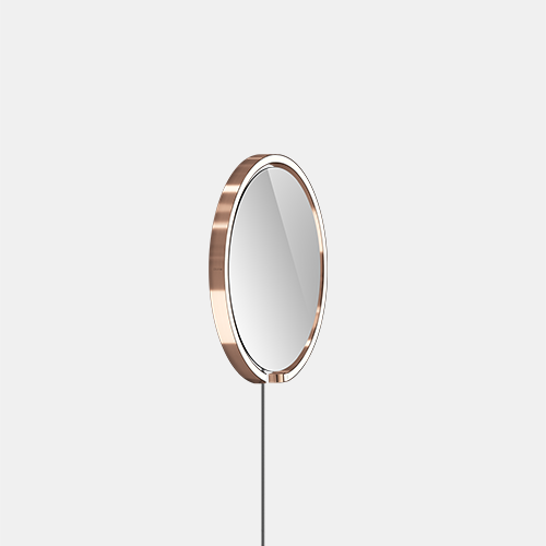 Occhio Mito sfera corda Wandleuchte – Ø 40 cm, Kopf Gold matt, Kabel schwarz, Stecker Schwarz matt, Spiegel klar, 2700–4000 K (dim-to-warm)