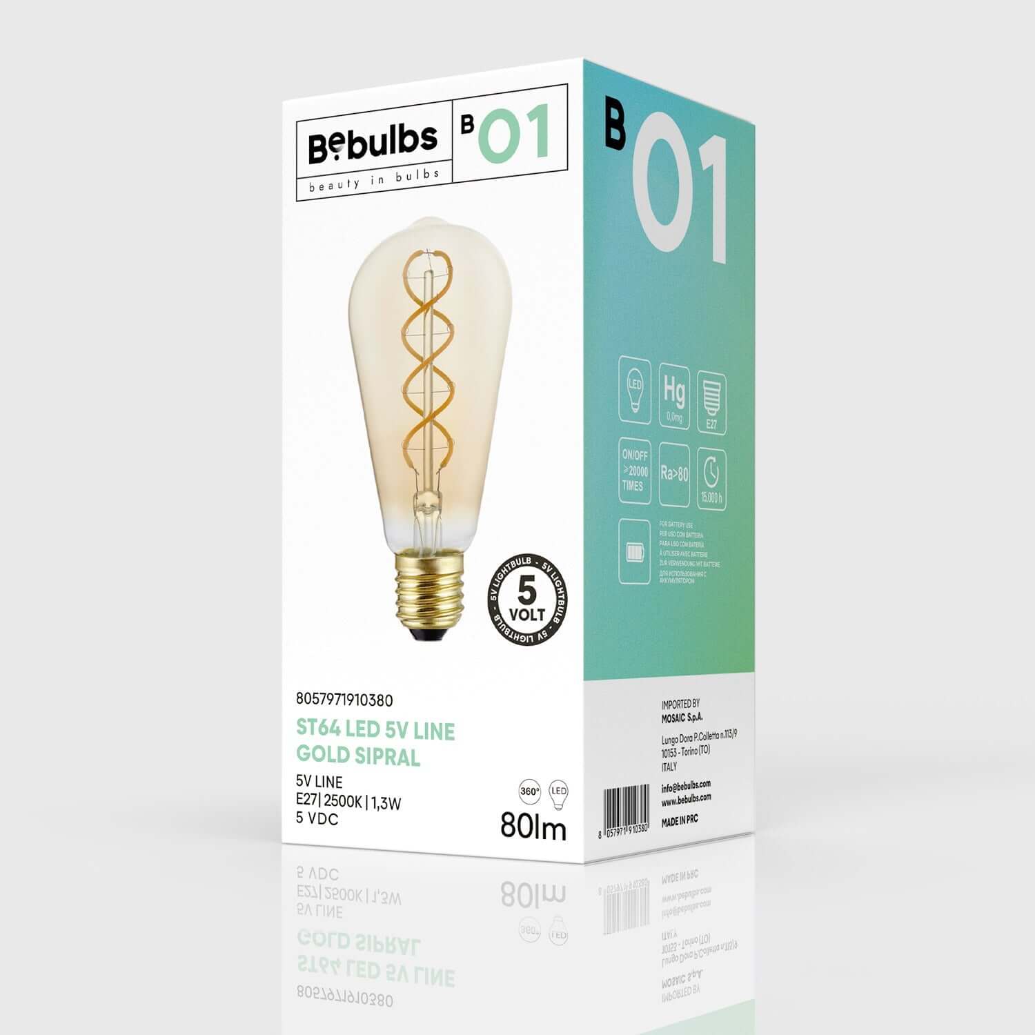 Goldene LED-Lampe Linea 5V Spiralfaden Edison ST64 1,3W 80Lm E27 2500K Dimmbar - B01 – Produktansicht 3