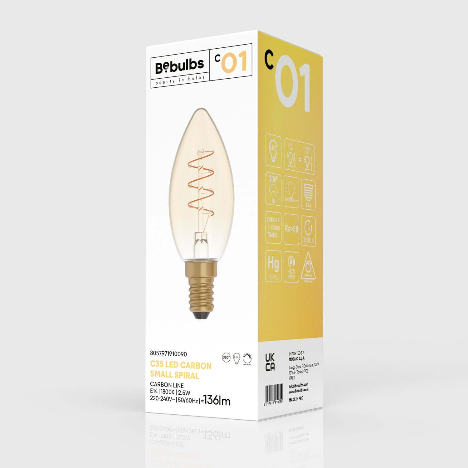 LED-Lampe Gold Carbon Line Spiralfaden Kerze C35 2,5W 136Lm E14 1800K dimmbar - C01 – Produktansicht 3