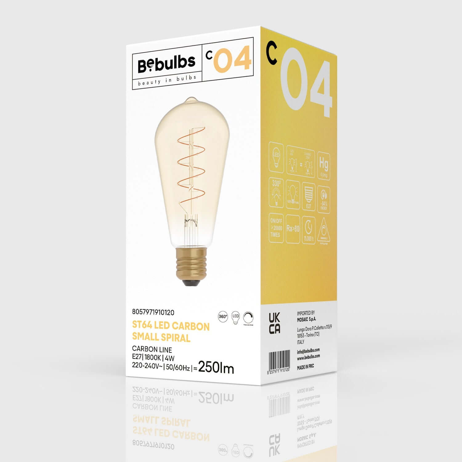 LED-Lampe Gold Carbon Line Spiralfaden Edison ST64 4W 250Lm E27 1800K Dimmbarkeit – C04 – Produktansicht 3