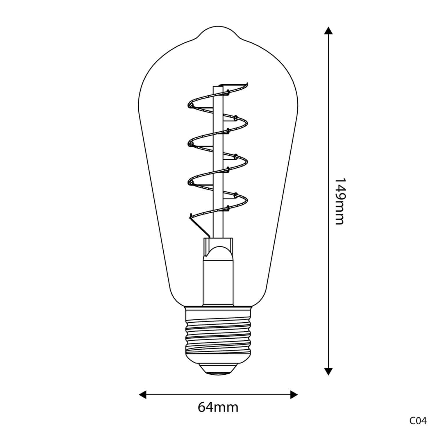 LED-Lampe Gold Carbon Line Spiralfaden Edison ST64 4W 250Lm E27 1800K Dimmbarkeit – C04 – Produktansicht 2