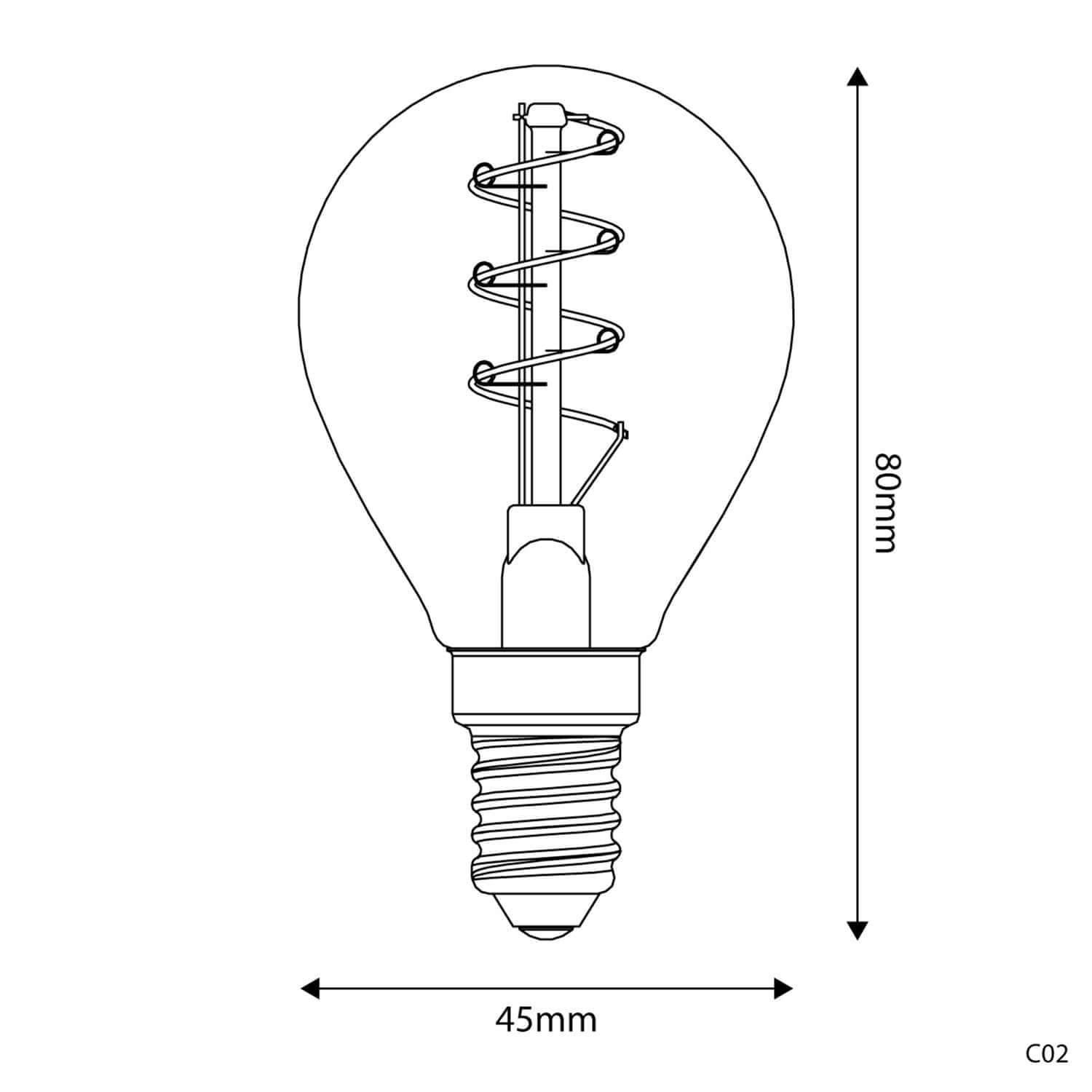LED-Glühbirne Gold Carbon Line Spiral-Filament Mini Globe G45 2,2W 136Lm E14 1800K dimmbar - C02 – Produktansicht 2