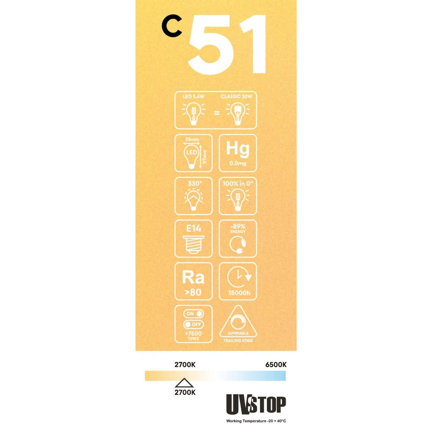 LED-Glühbirne Gold Carbon Line mit vertikalem Faden, Kerze C35 3,5 W 300 Lm E14 2700K dimmbar - C51 – Produktansicht 4