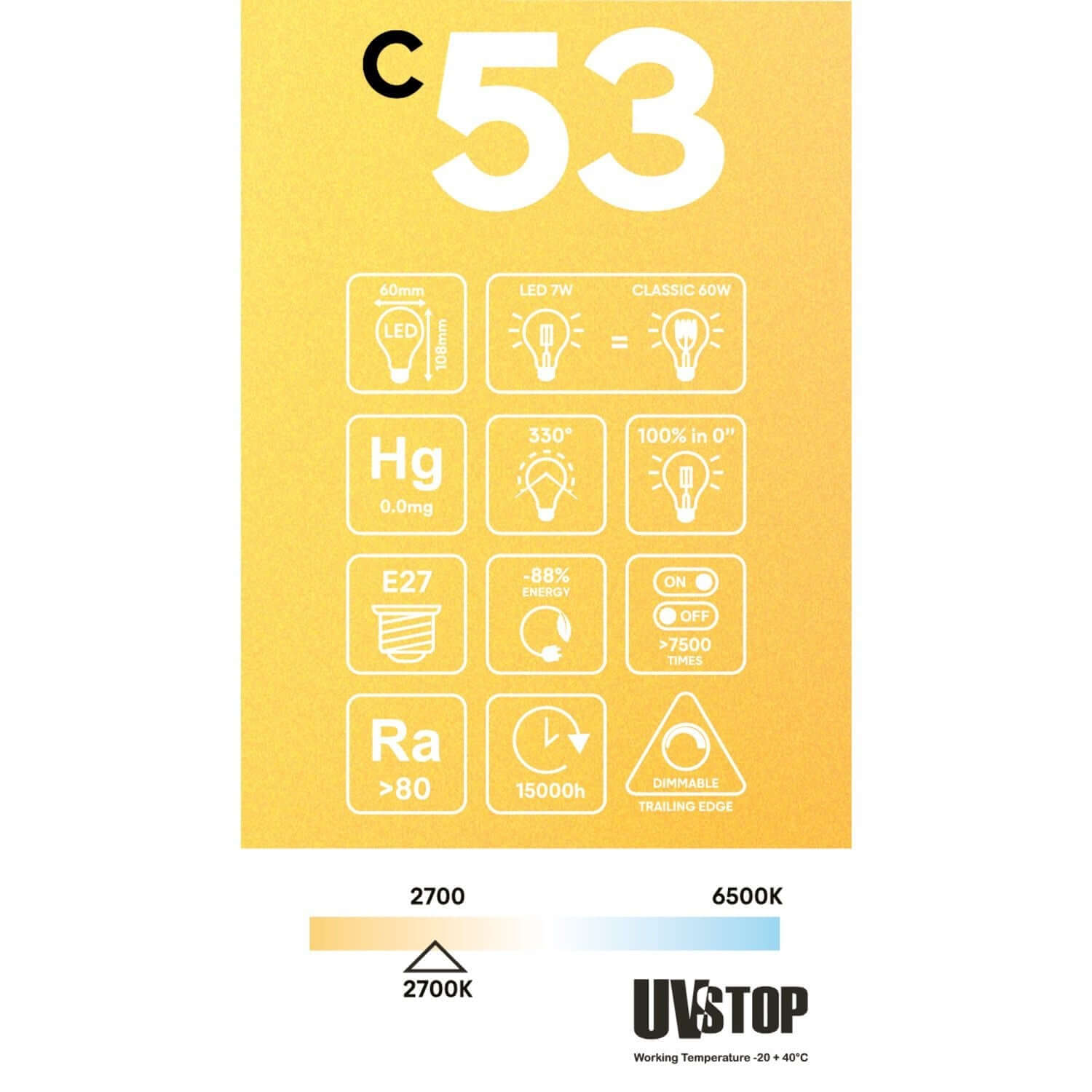LED-Lampe Gold Carbon Line vertikales Filament Tropfen A60 7W 640Lm E27 2700K Dimmbar – C53 – Produktansicht 4