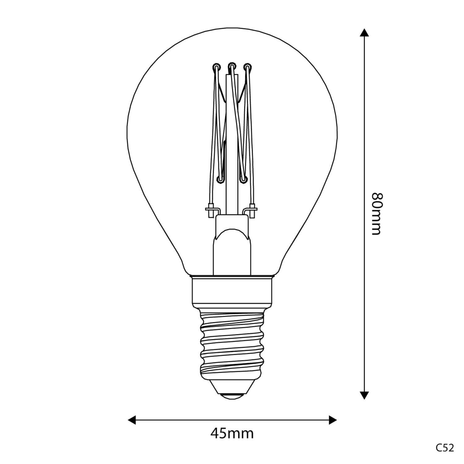 LED-Glühbirne Gold Carbon Line mit vertikalem Glühfaden, Mini-Globus G45 3,4W 300Lm E14 2700K Dimmbaar – C52 – Produktansicht 2