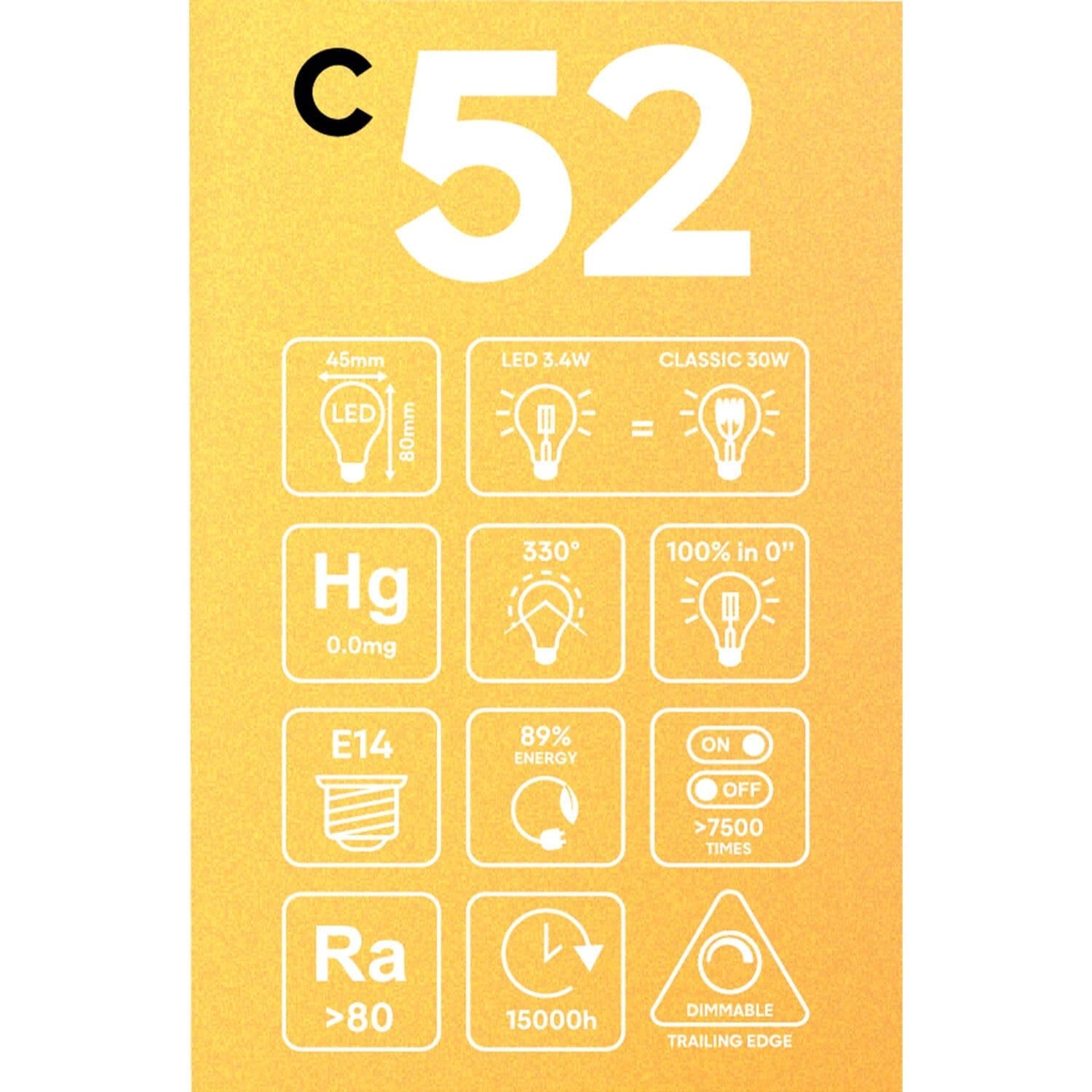 LED-Glühbirne Gold Carbon Line mit vertikalem Glühfaden, Mini-Globus G45 3,4W 300Lm E14 2700K Dimmbaar – C52 – Produktansicht 4