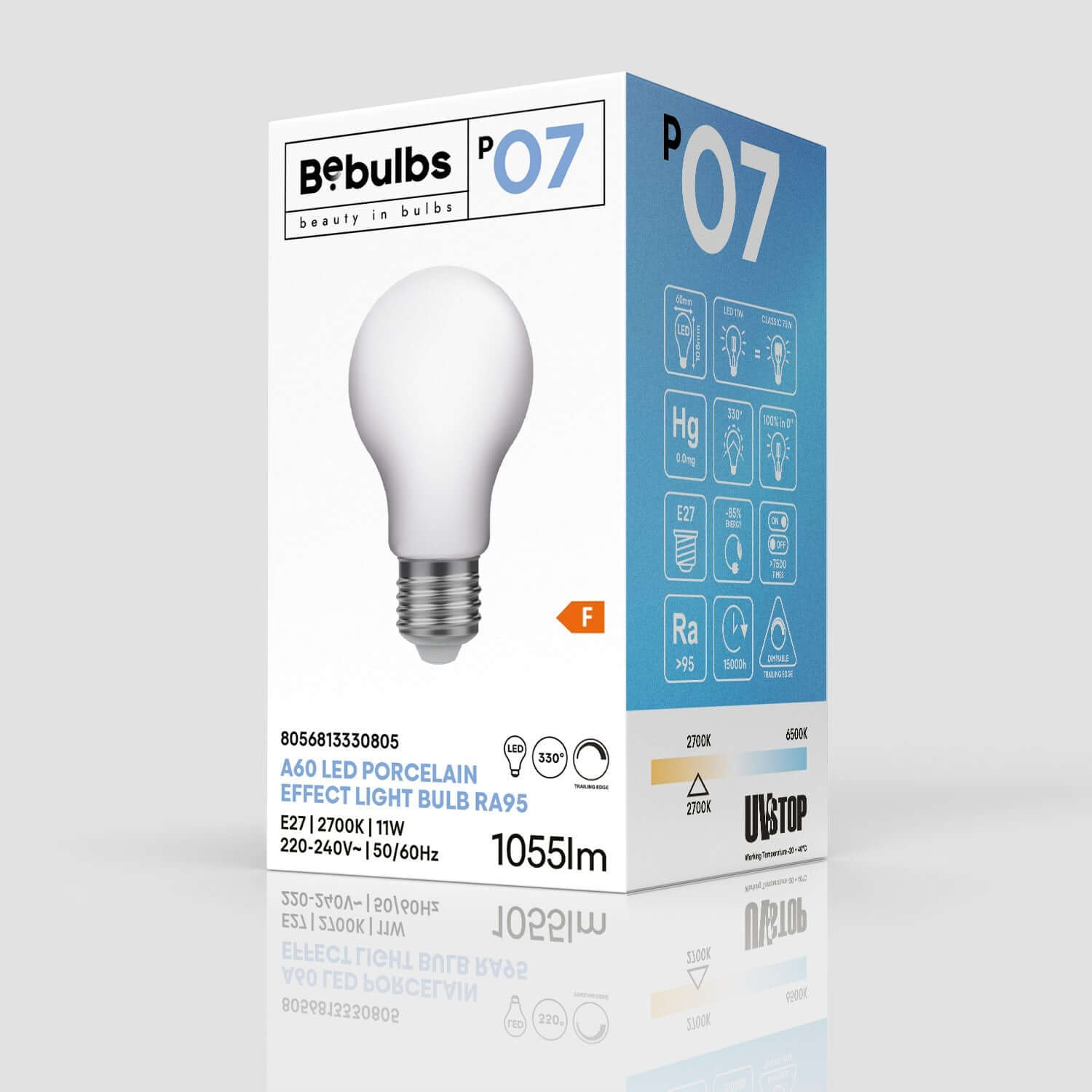 LED-Leuchtmittel Porzellan-Effekt CRI 95 A60 11W 1055Lm E27 2700K Dimmbar – P07 – Produktansicht 3