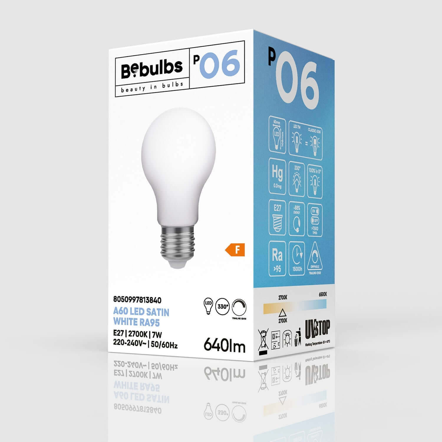LED-Lampe Porzellan-Effekt CRI 95 A60 7W 640Lm E27 2700K Dimmbarkeit – P06 – Produktansicht 3