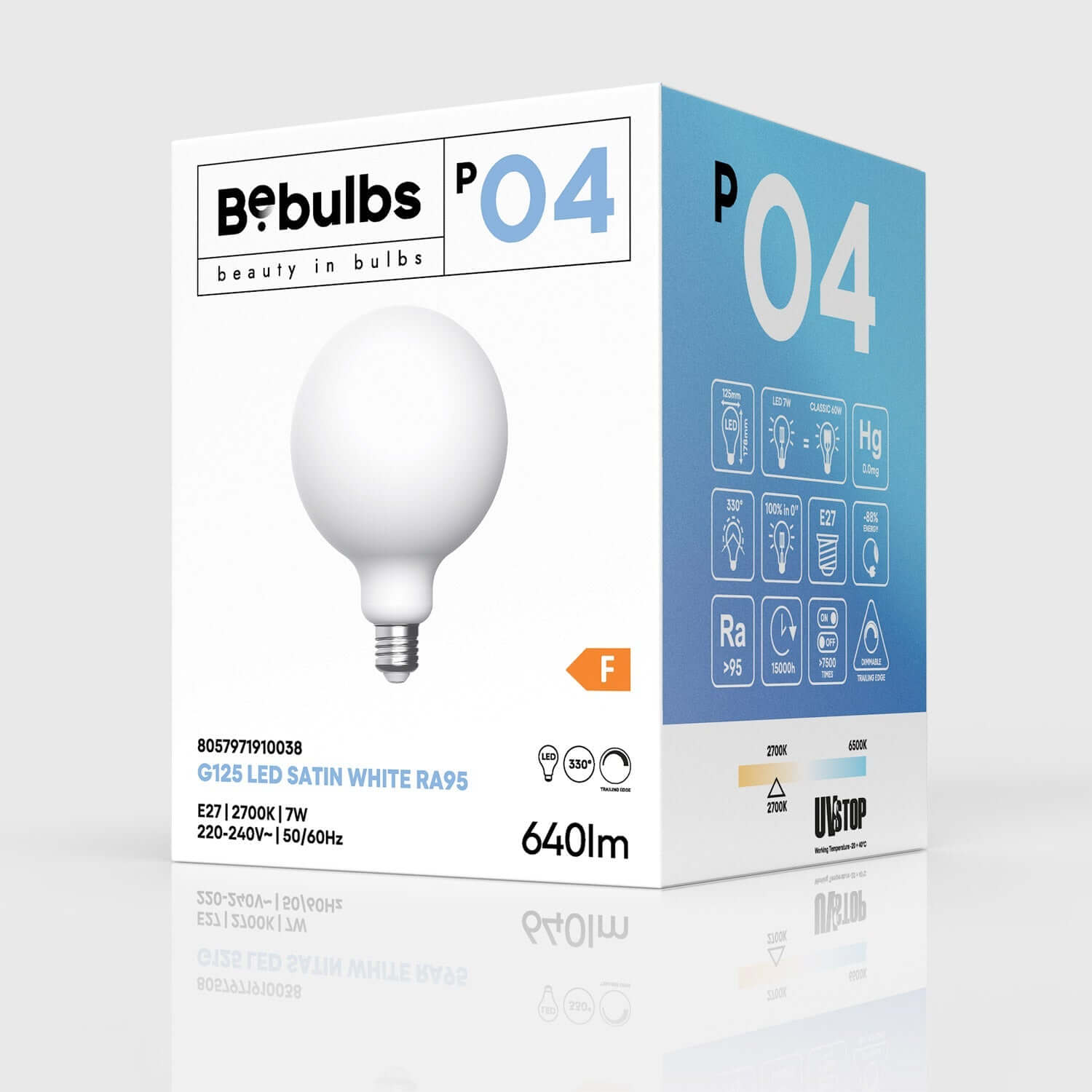 LED-Lampe Porzellan-Effekt CRI 95 G125 7W 640Lm E27 2700K dimmbar – P04 – Produktansicht 3
