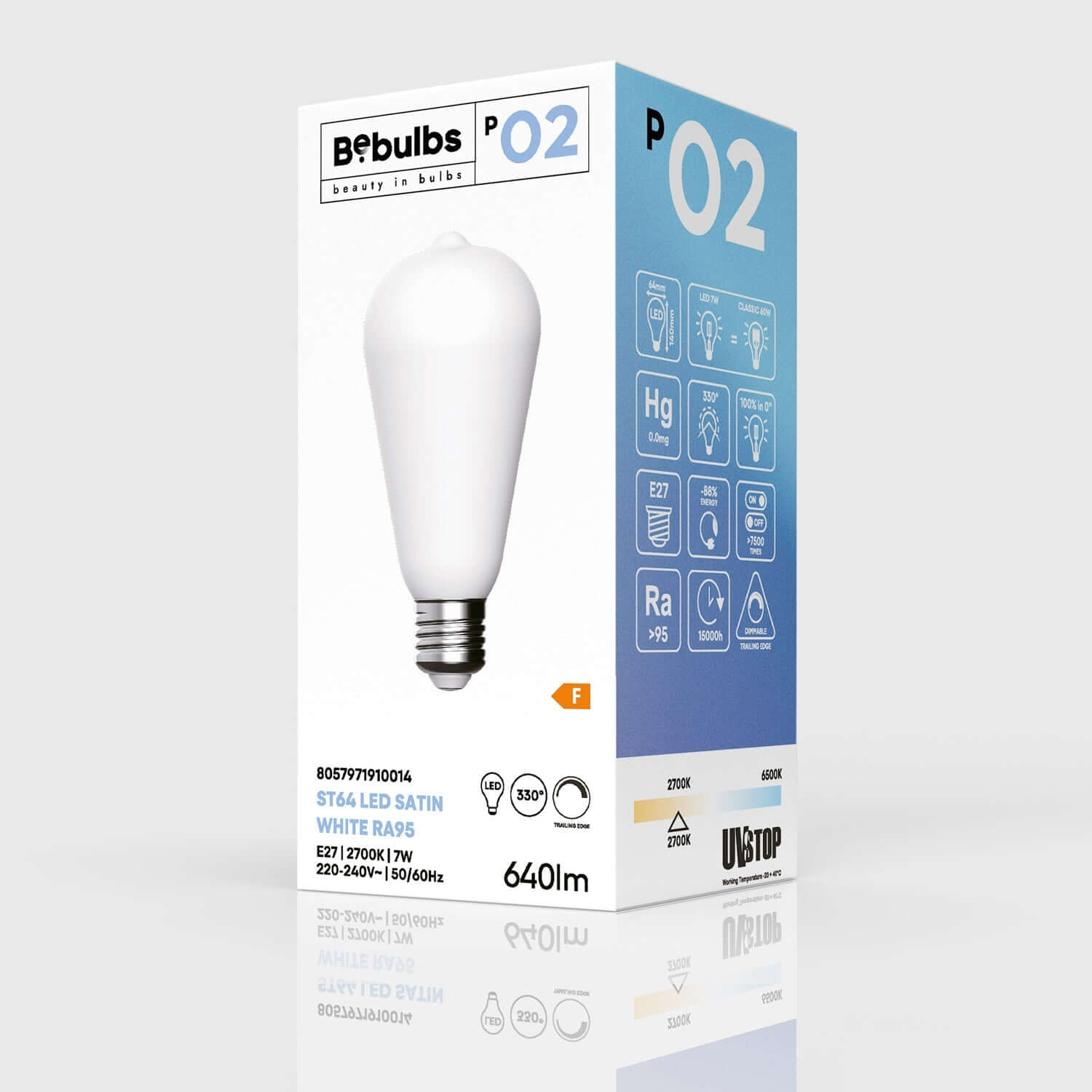 LED-Glühbirne Porzellan-Effekt CRI 95 ST64 7 W 640 lm E27 2700K dimmbar – P02 – Produktansicht 3