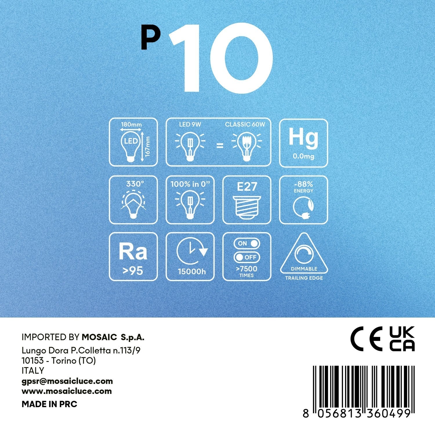 Glühbirne LED Ellittica Porzellan-Effekt CRI 95 E27 9W 1000Lm 2700K Dimmbar - P10 – Produktansicht 4