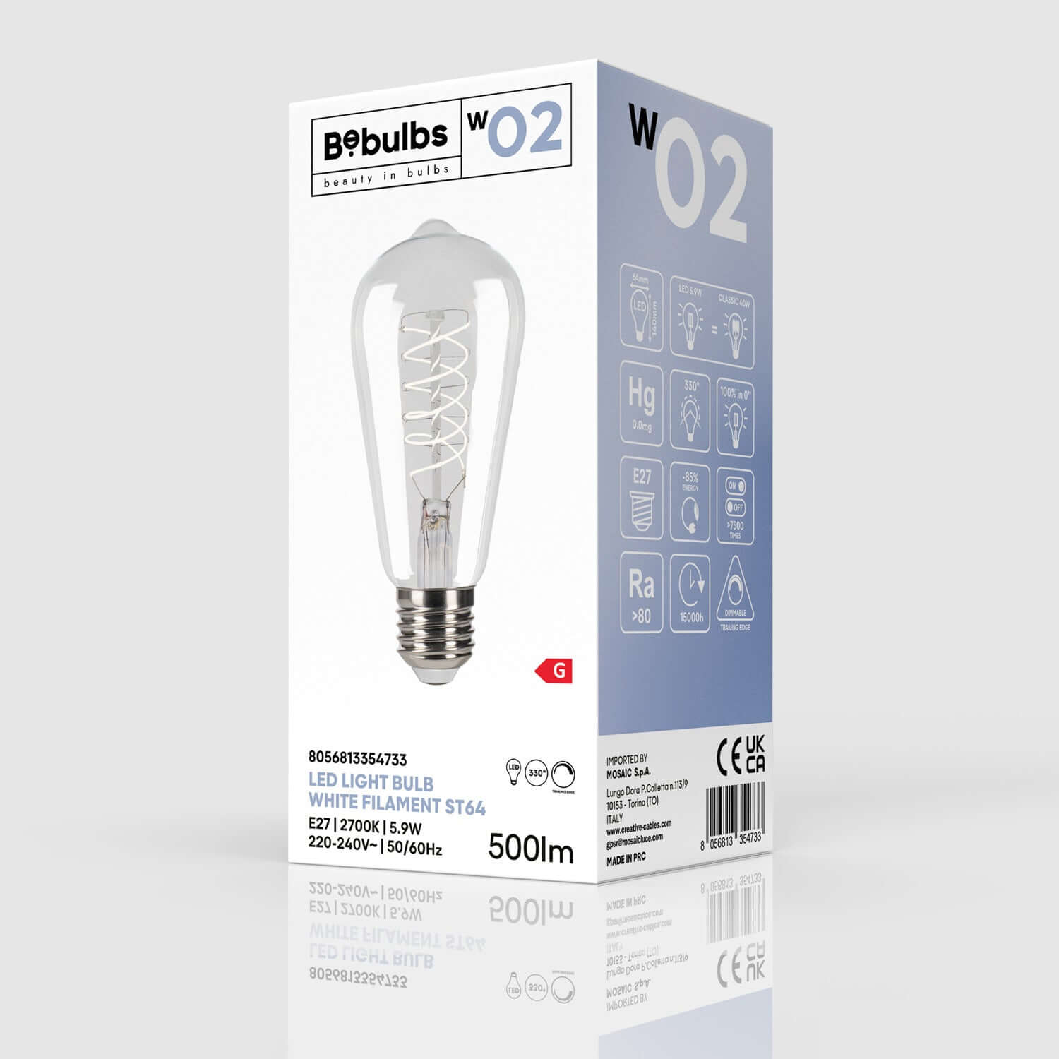 LED-Filamentlampe Weiß Edison ST64 5,9W 500Lm E27 2700K Dimmbarkeit – W02 – Produktansicht 3