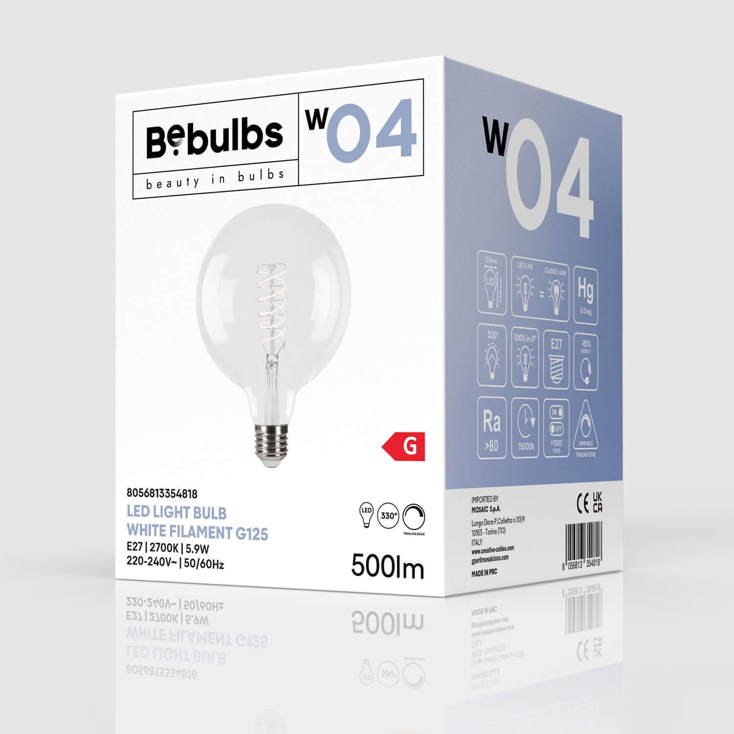 LED-Globe G125 weiß, 5,9W 500Lm E27 2700K dimmbar - W04 – Produktansicht 3