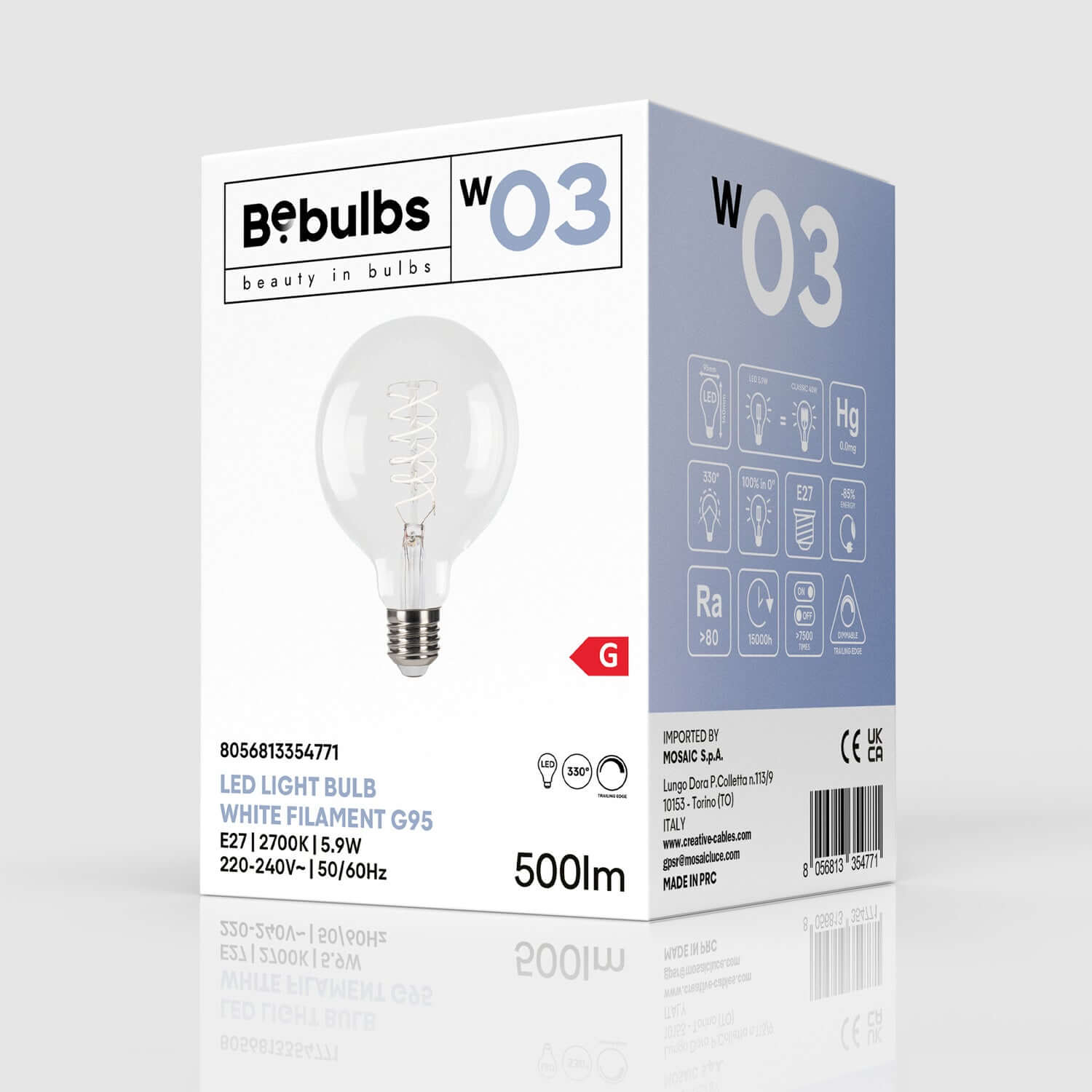 LED-Glühbirne Filament Weiß Globe G95 5,9W 500Lm E27 2700K Dimmbarkeit - W03 – Produktansicht 3