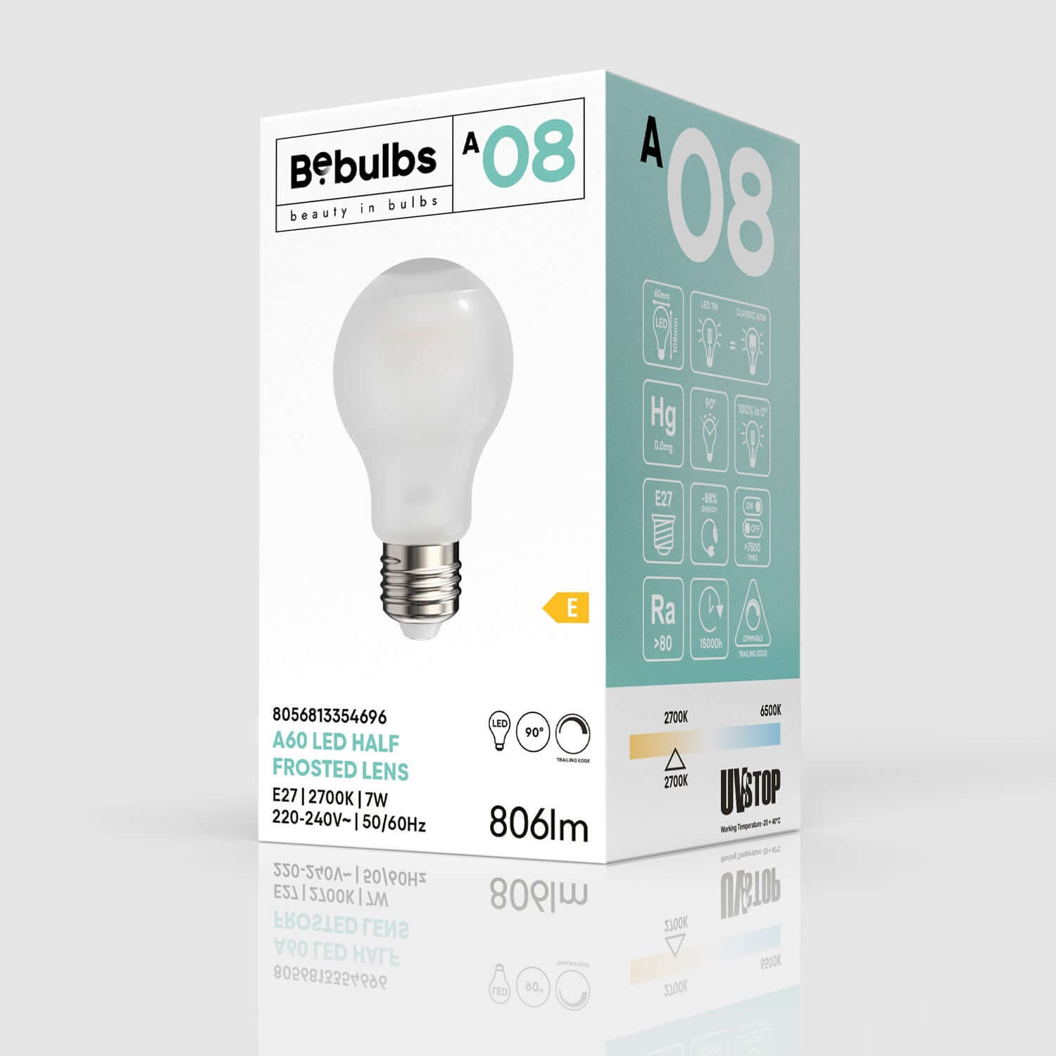 LED-Lampe Half Frosted Lens Goccia A60 7W 806Lm 2700K dimmbar – A08 – Produktansicht 8