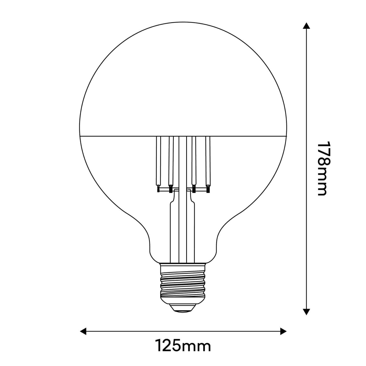 Halbrunde LED-Glühlampe Silber Globe G125 7W 650Lm E27 2700K dimmbar – A05 – Produktansicht 2