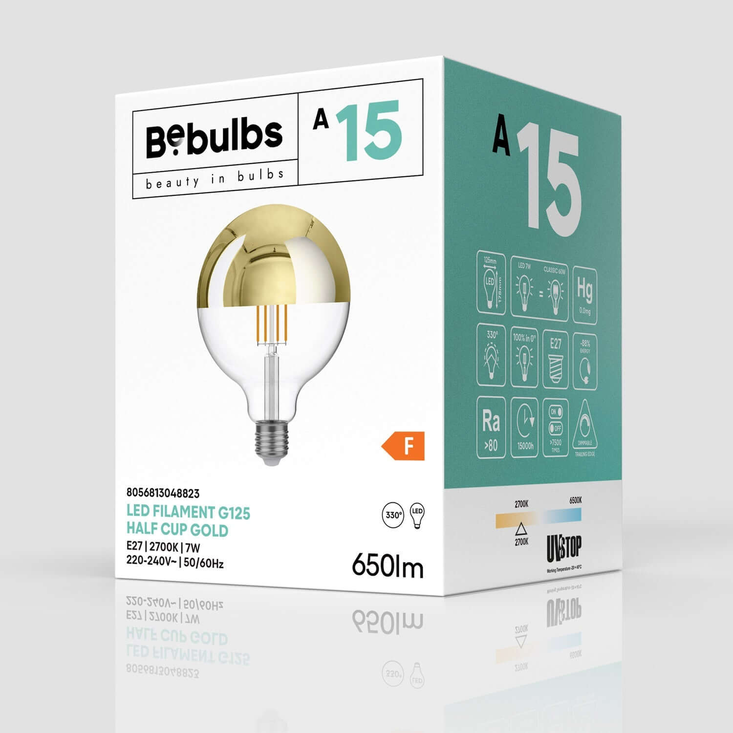 LED-Leuchtmittel Halbkugel Gold Globe G125 7W 650Lm E27 2700K Dimmbarkeit – A15 – Produktansicht 3