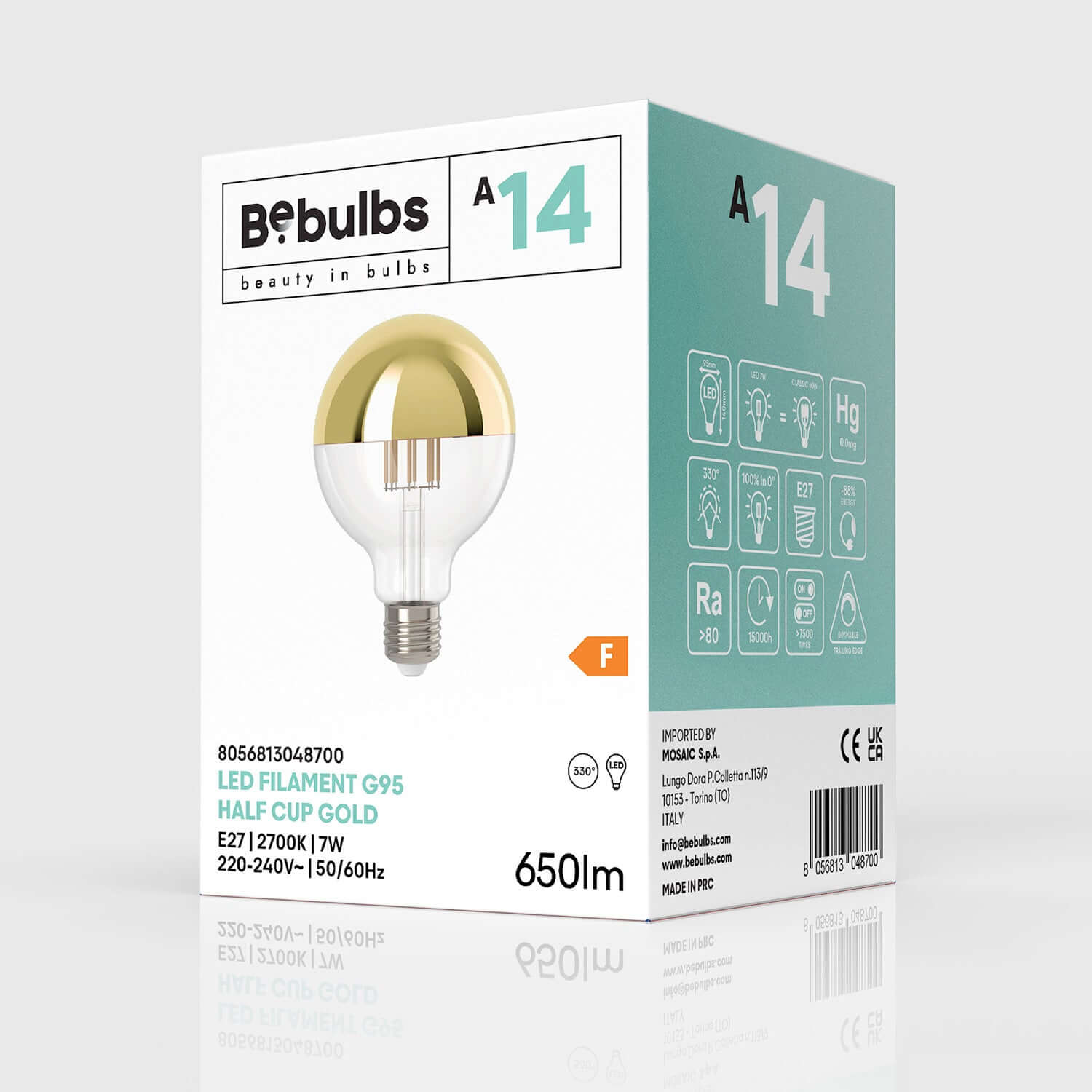 LED-Lampe Halbkugel Gold Globe G95 7W 650Lm E27 2700K dimmbar – A14 – Produktansicht 3