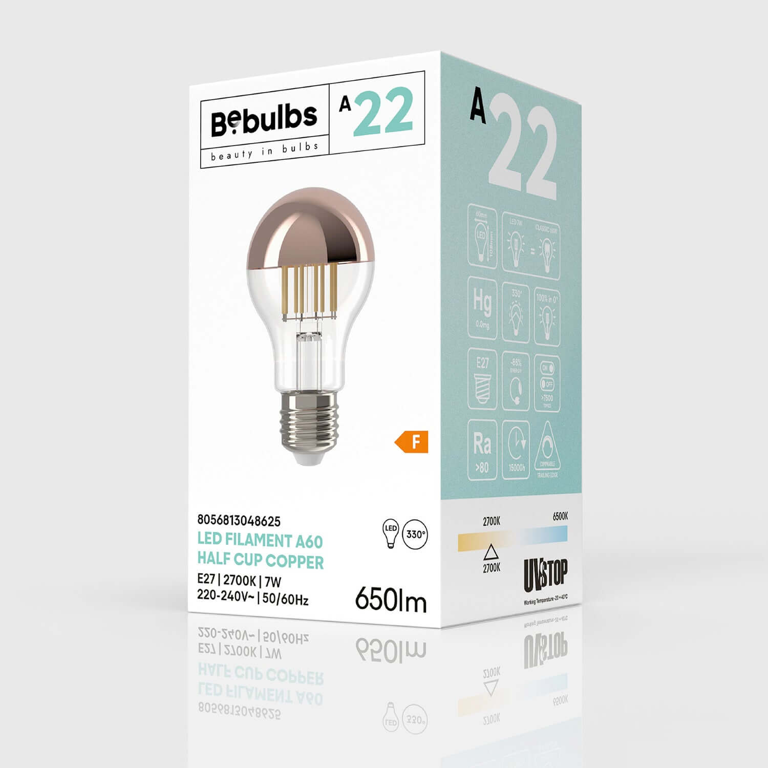 LED-Lampe Halbkugel Kupfer Tropfen A60 7W 650Lm E27 2700K dimmbar – A22 – Produktansicht 3