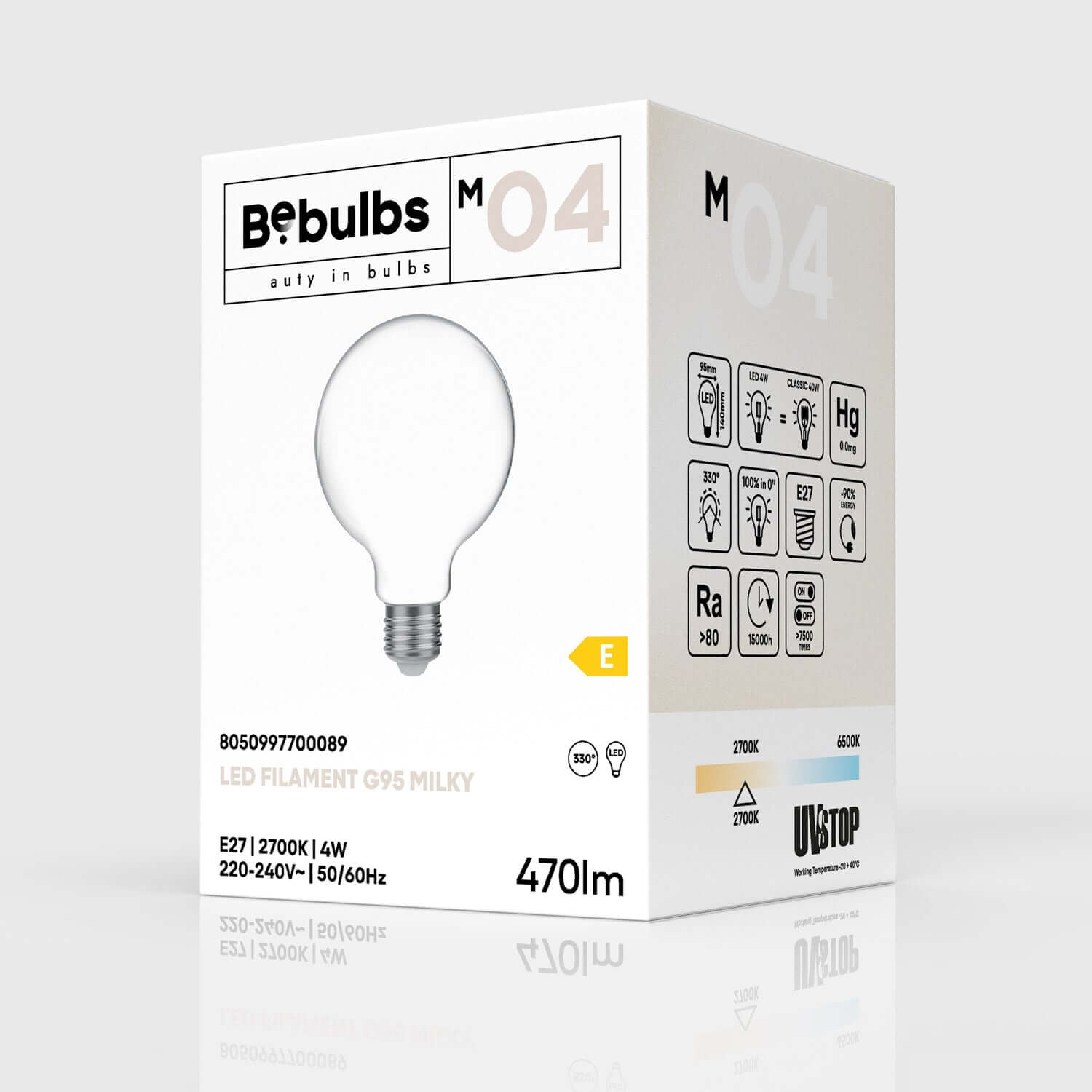 LED-Lampe Milky Globe G95 4W 470 Lm E27 2700K – M04 – Produktansicht 3