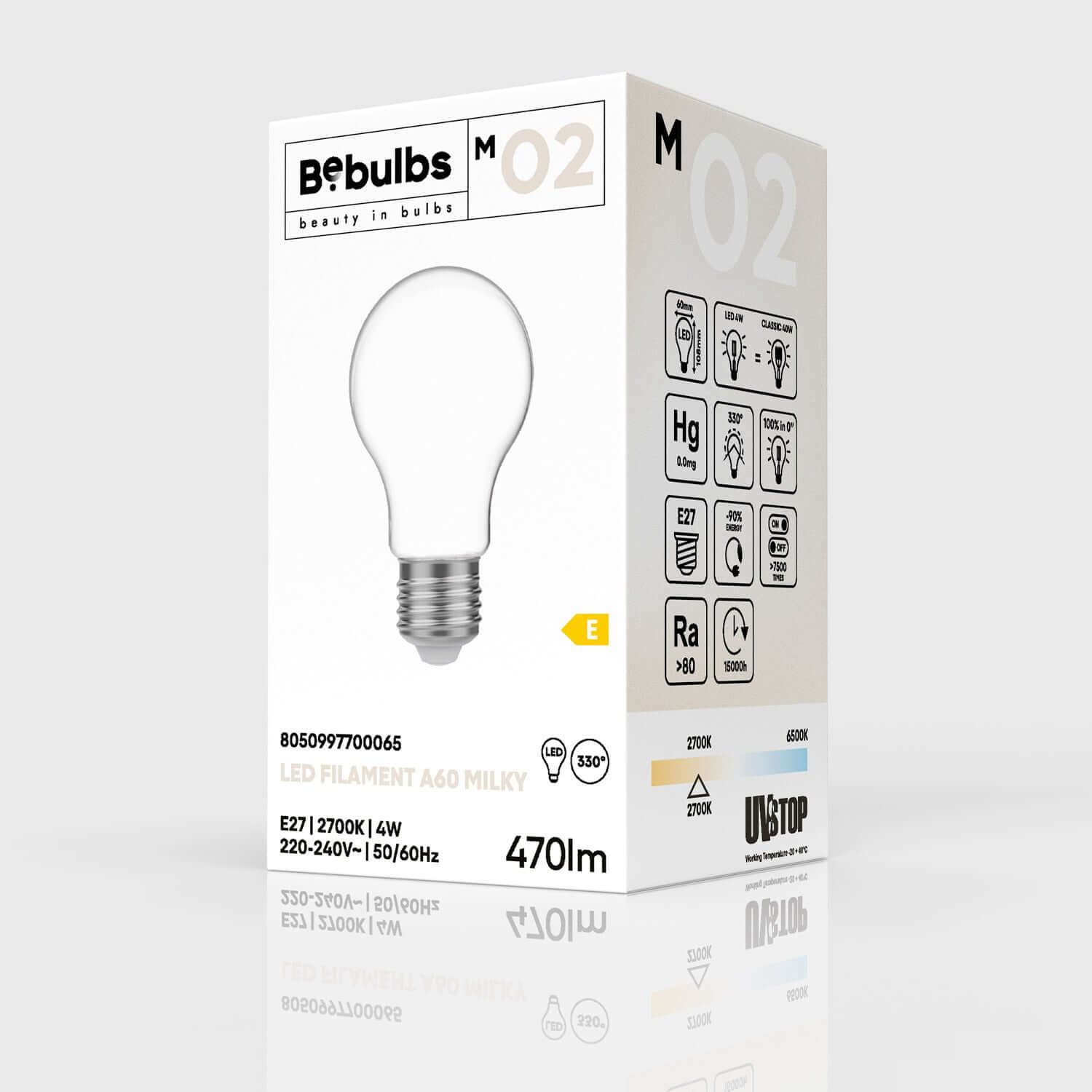 LED-Leuchtmittel Milky Goccia A60 4W 470Lm E27 2700K – M02 – Produktansicht 3
