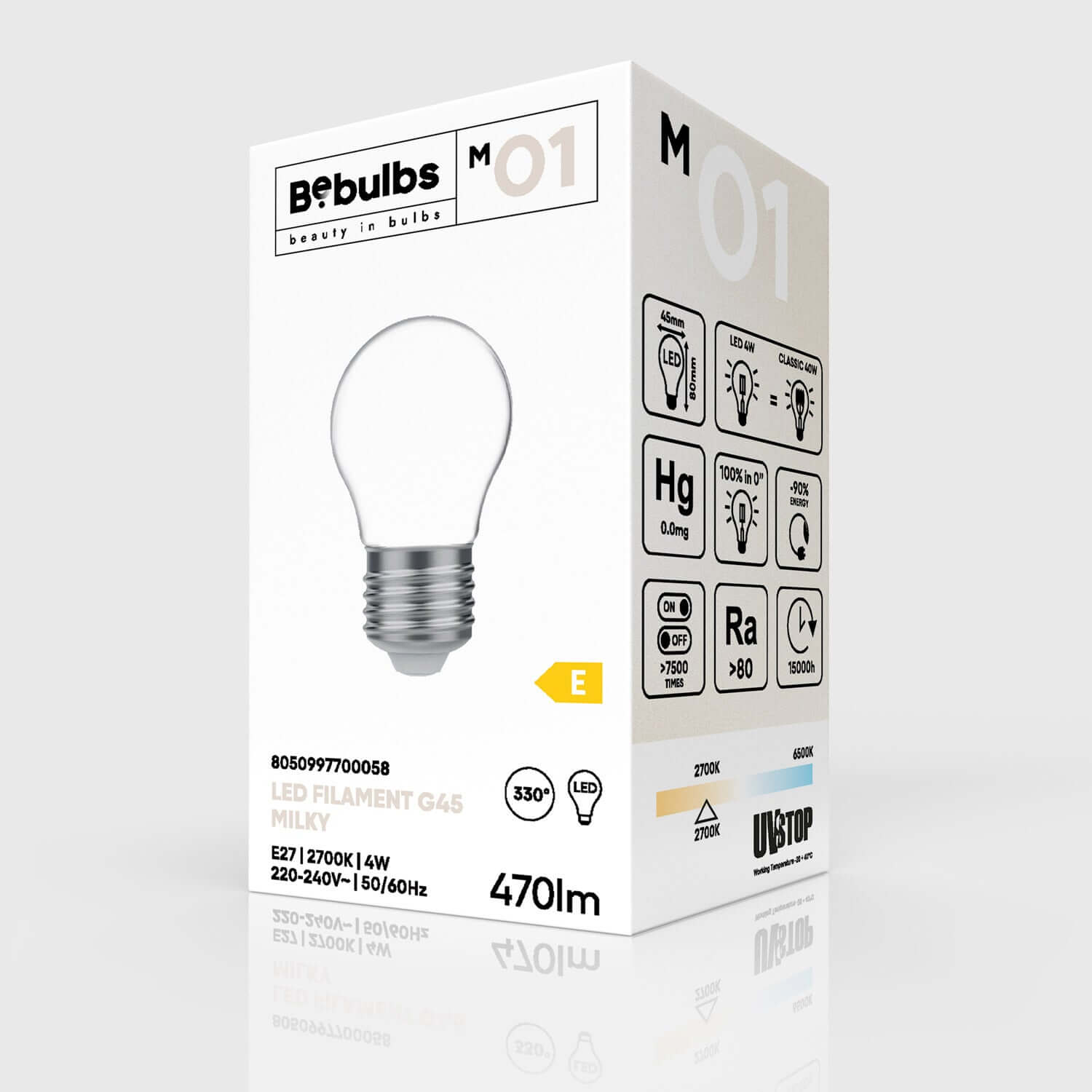 LED-Lampe Milky Mini Globus G45 4W 470Lm E27 2700K - M01 – Produktansicht 3