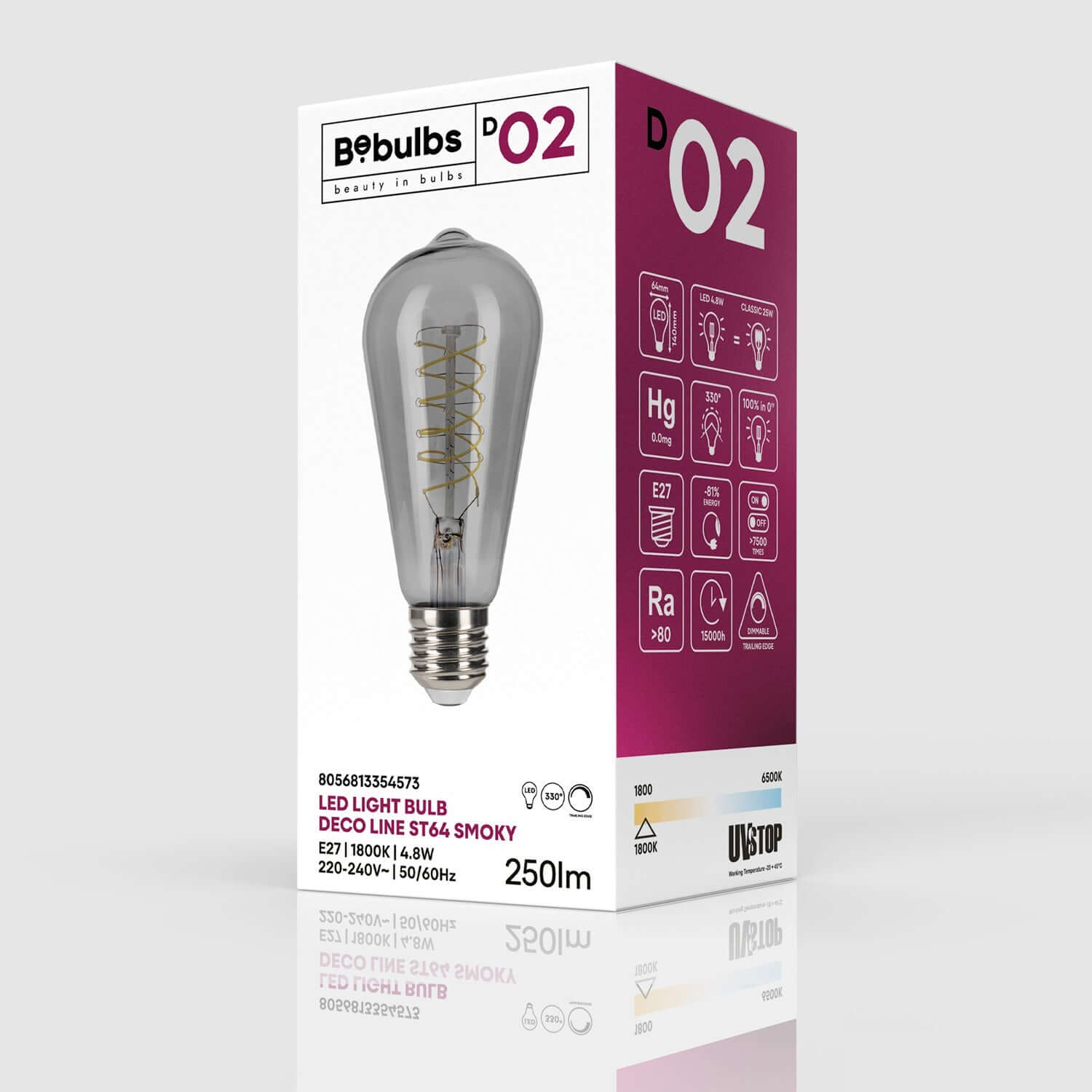 LED-Lampe Smoky Edison ST64 4,8W 250Lm E27 1800K Dimmerbar - D02 – Produktansicht 3