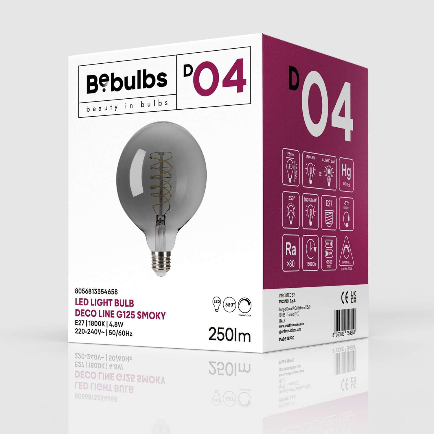 LED-Globe Smoky G125 4,8W 250Lm E27 1800K dimmbar – D04 – Produktansicht 3
