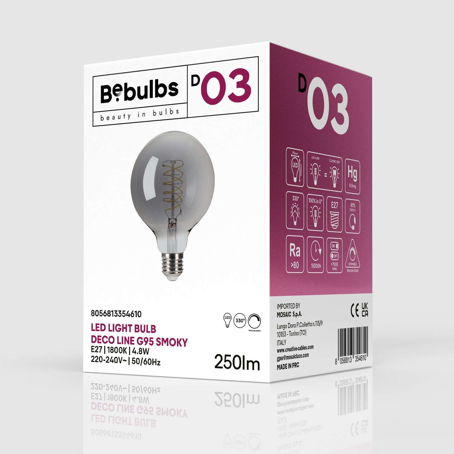 LED-Lampe Smoky Globe G95 4,8W 250Lm E27 1800K dimmbar – D03 – Produktansicht 3