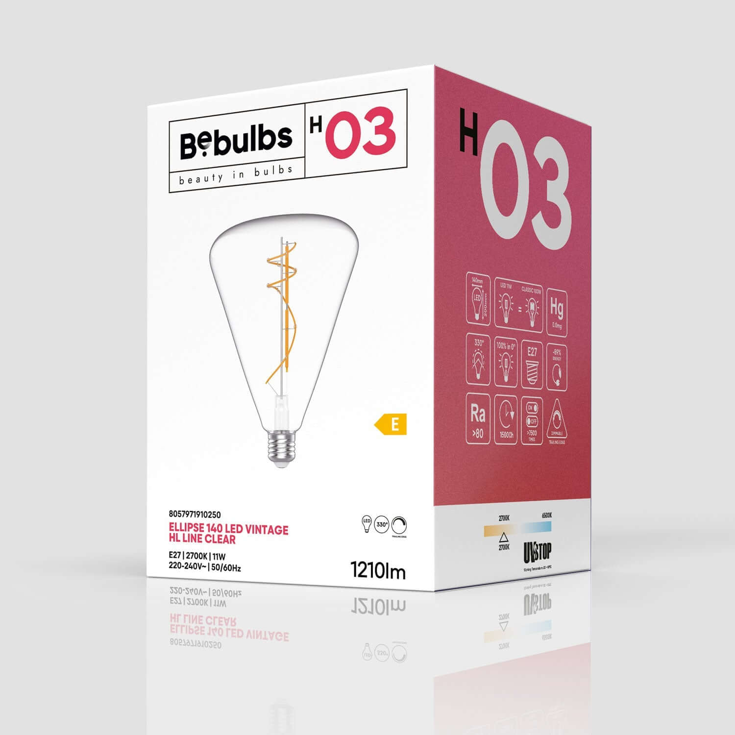 LED-Glühbirne Transparent Cone 140 11W 1210Lm E27 2700K Dimmerbar – H03 – Produktansicht 3