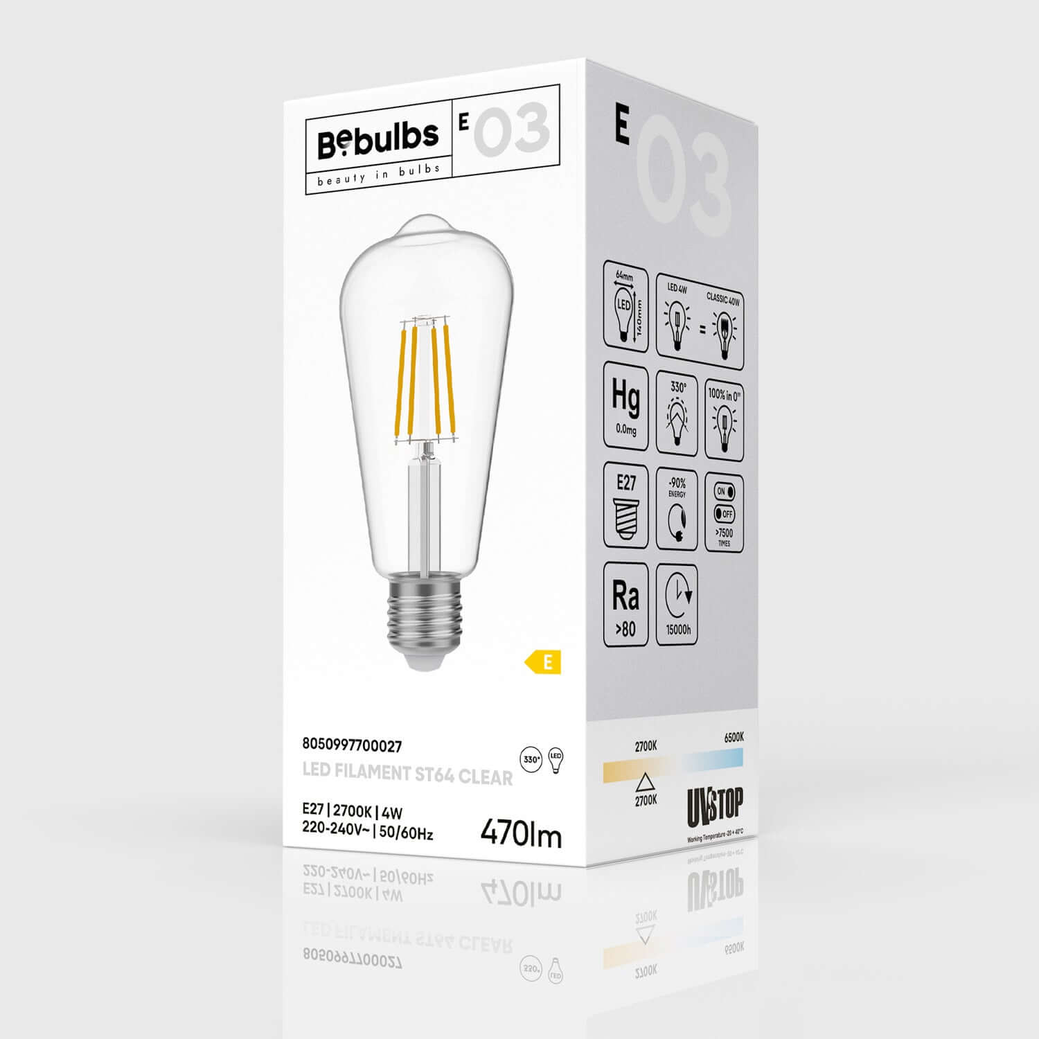 LED-Glühbirne Transparent Edison ST64 4W 470Lm E27 2700K – E03 – Produktansicht 3